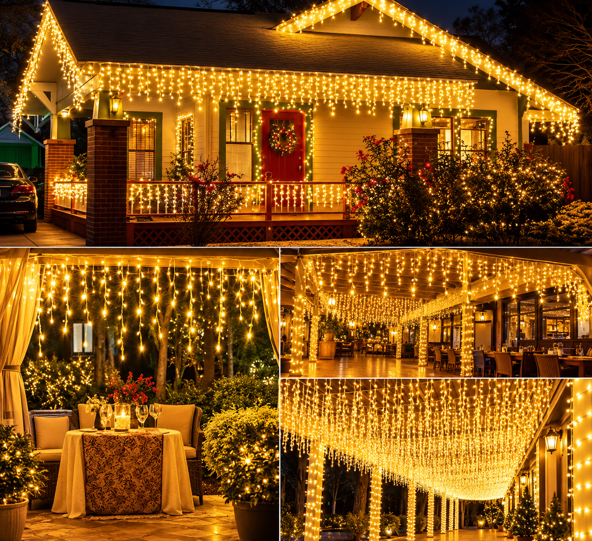 Instalatie Craciun tip turturi 20 metri, 500 LED-uri Alb Cald, interconectabila, 8 jocuri de lumini, pentru exterior si interior, decor luminos festiv fatada, balcon, terasa, gard, protectie IP44, alimentare 220V