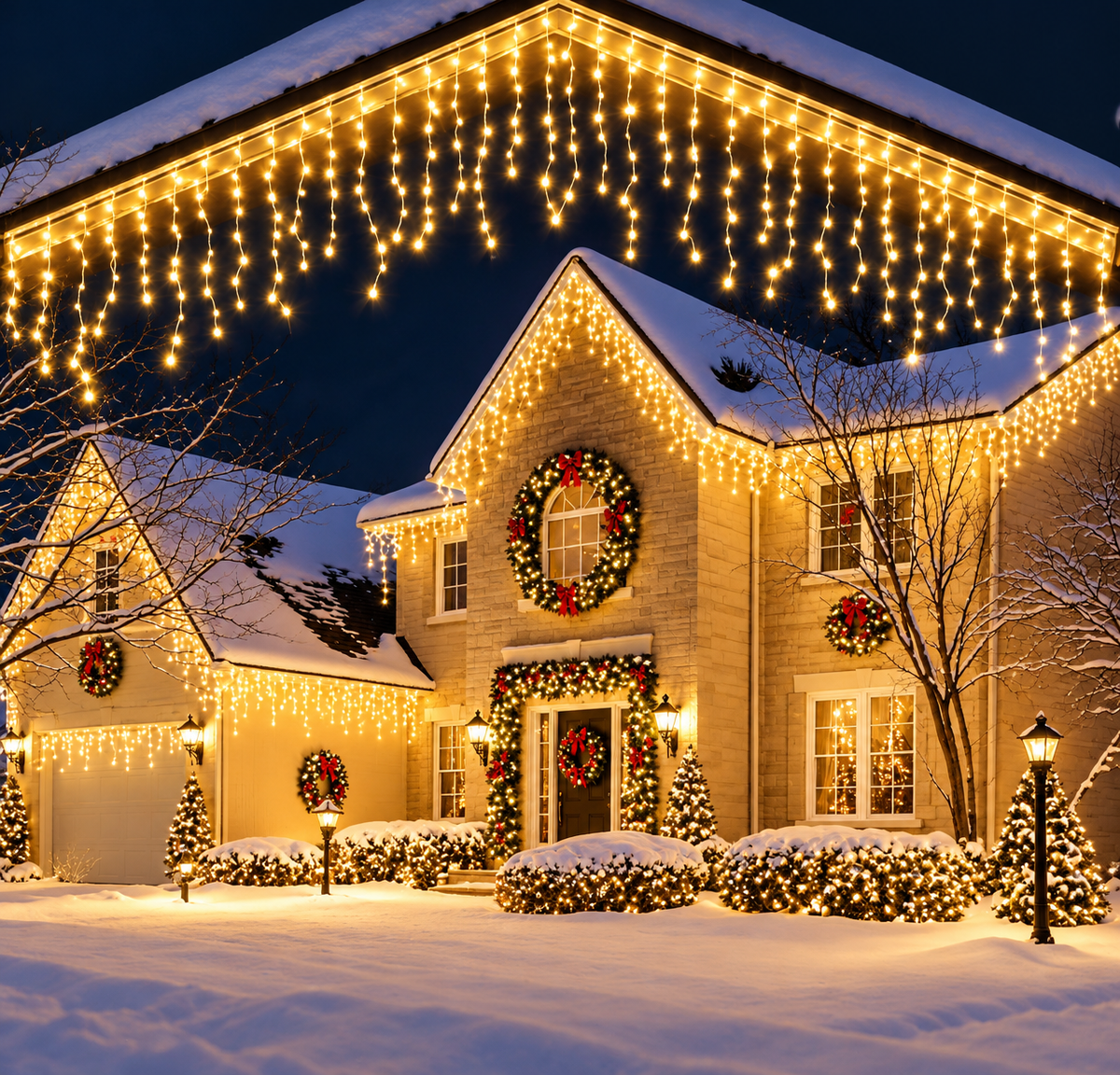 Instalatie Craciun tip turturi 20 metri, 500 LED-uri Alb Cald, interconectabila, 8 jocuri de lumini, pentru exterior si interior, decor luminos festiv fatada, balcon, terasa, gard, protectie IP44, alimentare 220V