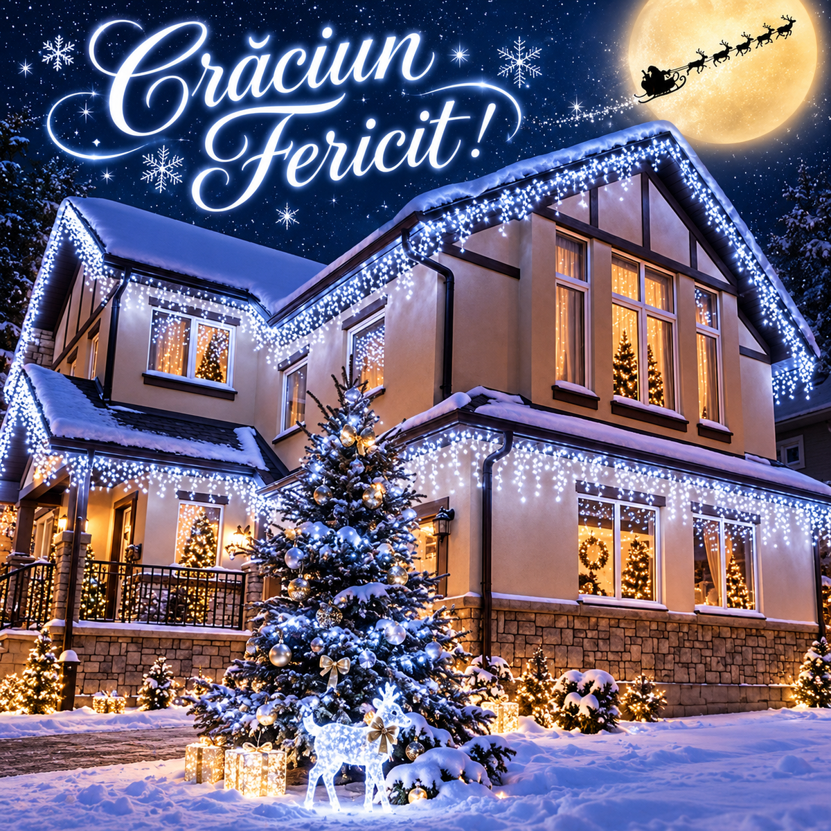 Instalatie Luminoasa de Craciun Tip Turturi, 12 m, 300 LED-uri Alb Rece, Interconectabila, 8 Moduri de Iluminare, IP44, Alimentare 220V, pentru Casa, Balcon, Terasa si Exterior
