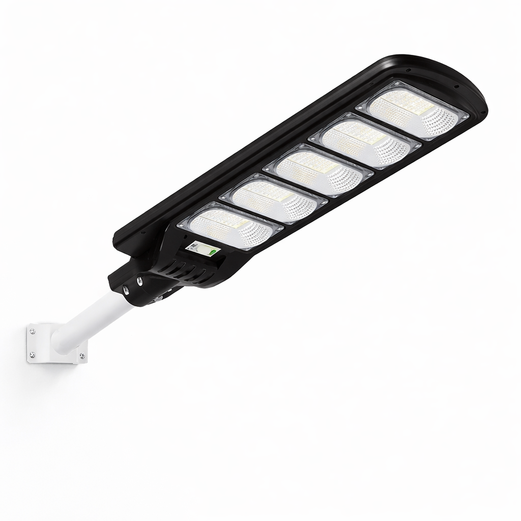 Lampă Solară Stradală 250W JORTAN cu 5 cadrane LED , Panou Solar 3.2V Baterie 24.000 mAh, Telecomandă Wireless, Senzor Lumina, Autonomie până la 24h, Protecție IP65