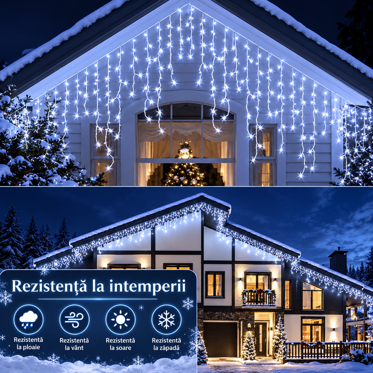Instalatie Luminoasa de Craciun Tip Turturi, 20 m, 500 LED-uri Alb Rece, Interconectabila, 8 Moduri de Iluminare, IP44, Alimentare 220V, pentru Casa, Balcon, Terasa si Exterior