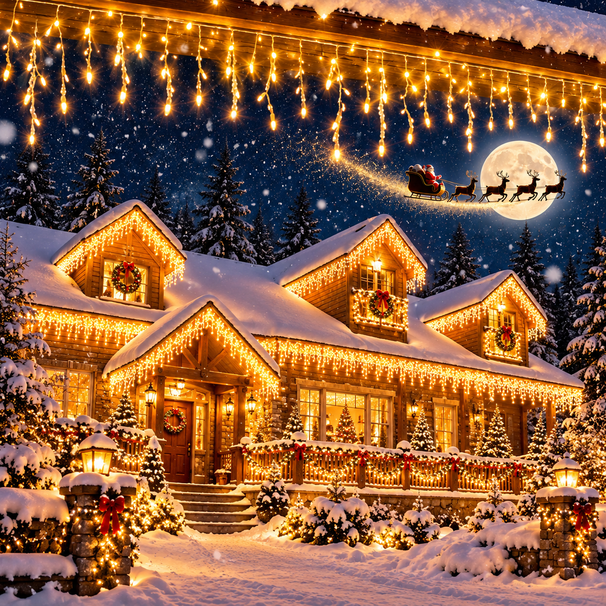 Instalatie Craciun tip turturi 12 metri, 300 LED-uri Alb Cald, interconectabila, 8 jocuri de lumini, pentru exterior si interior, decor luminos festiv fatada, balcon, terasa, gard, protectie IP44, alimentare 220V
