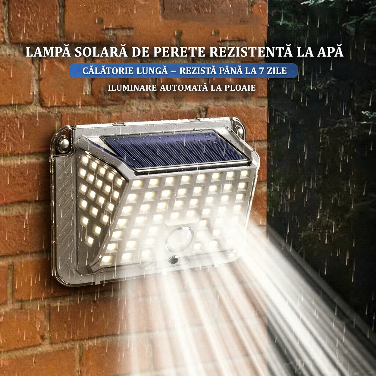 Lampa Solara LED cu Senzor de Miscare, Iluminare 3D, IP65, pentru Exterior