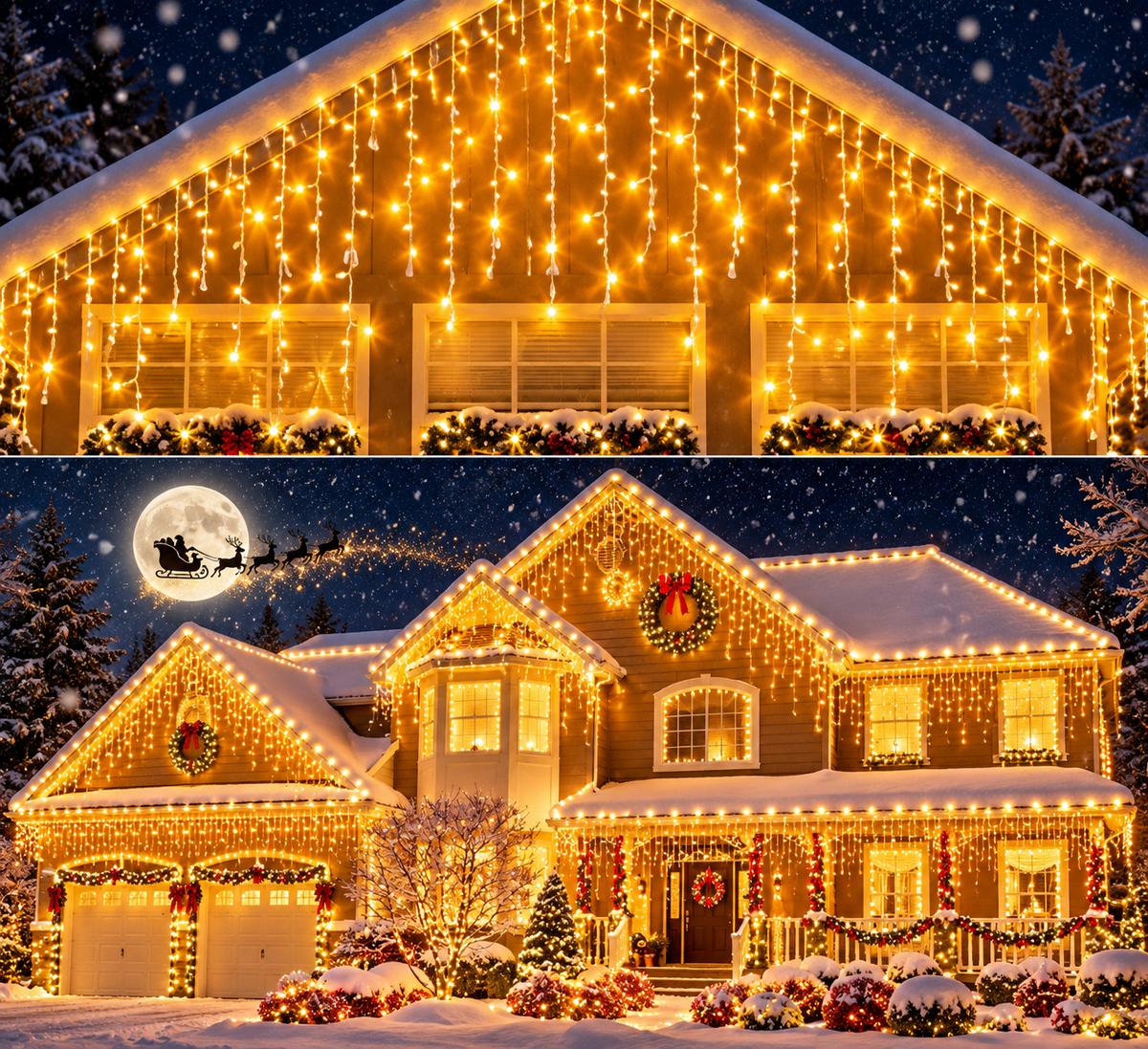 Instalatie Craciun tip turturi 20 metri, 500 LED-uri Alb Cald, interconectabila, 8 jocuri de lumini, pentru exterior si interior, decor luminos festiv fatada, balcon, terasa, gard, protectie IP44, alimentare 220V