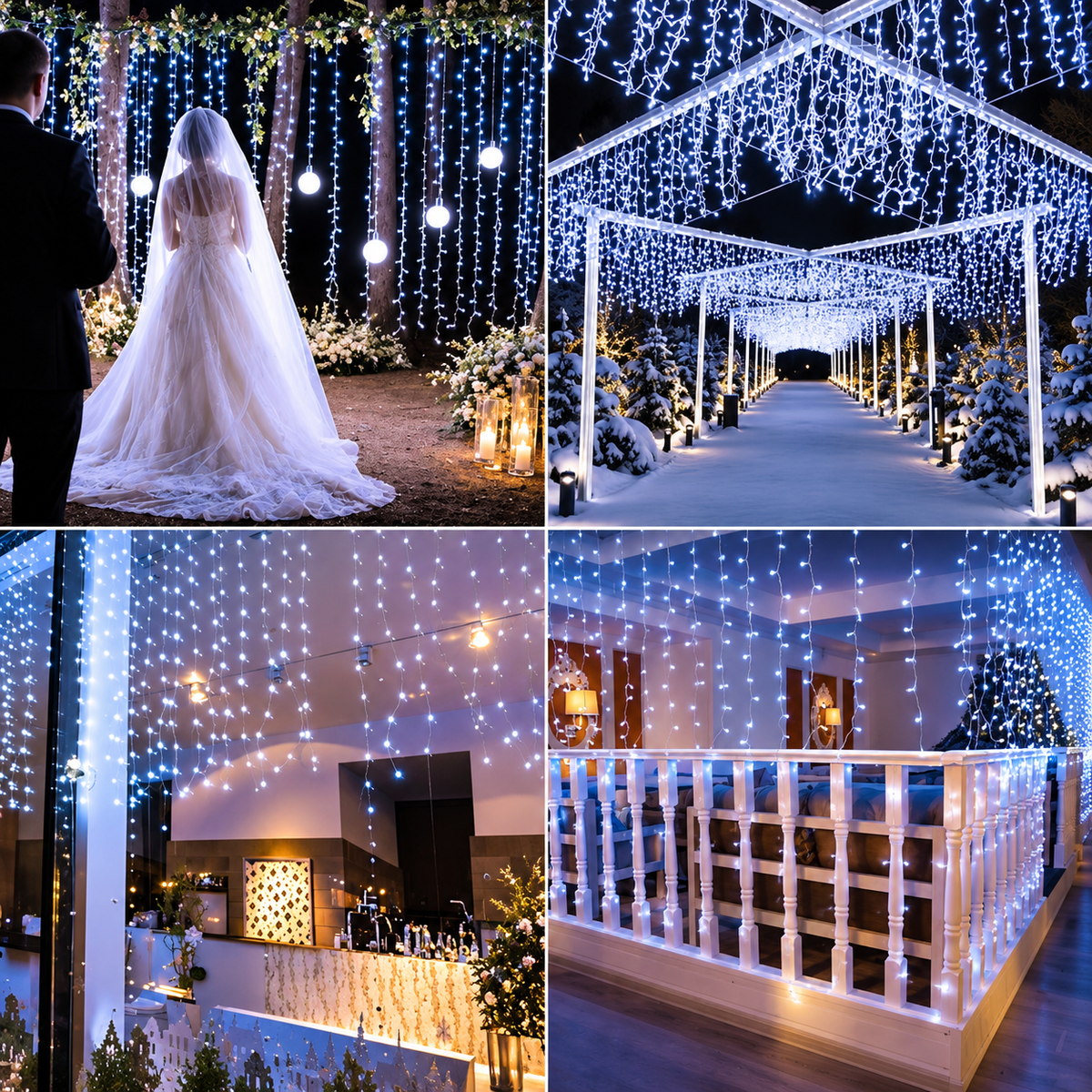 Instalatie Luminoasa de Craciun Tip Turturi, 12 m, 300 LED-uri Alb Rece, Interconectabila, 8 Moduri de Iluminare, IP44, Alimentare 220V, pentru Casa, Balcon, Terasa si Exterior
