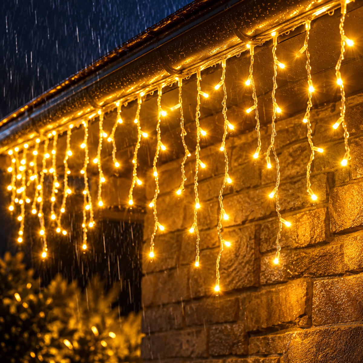 Instalatie Craciun tip turturi 12 metri, 300 LED-uri Alb Cald, interconectabila, 8 jocuri de lumini, pentru exterior si interior, decor luminos festiv fatada, balcon, terasa, gard, protectie IP44, alimentare 220V