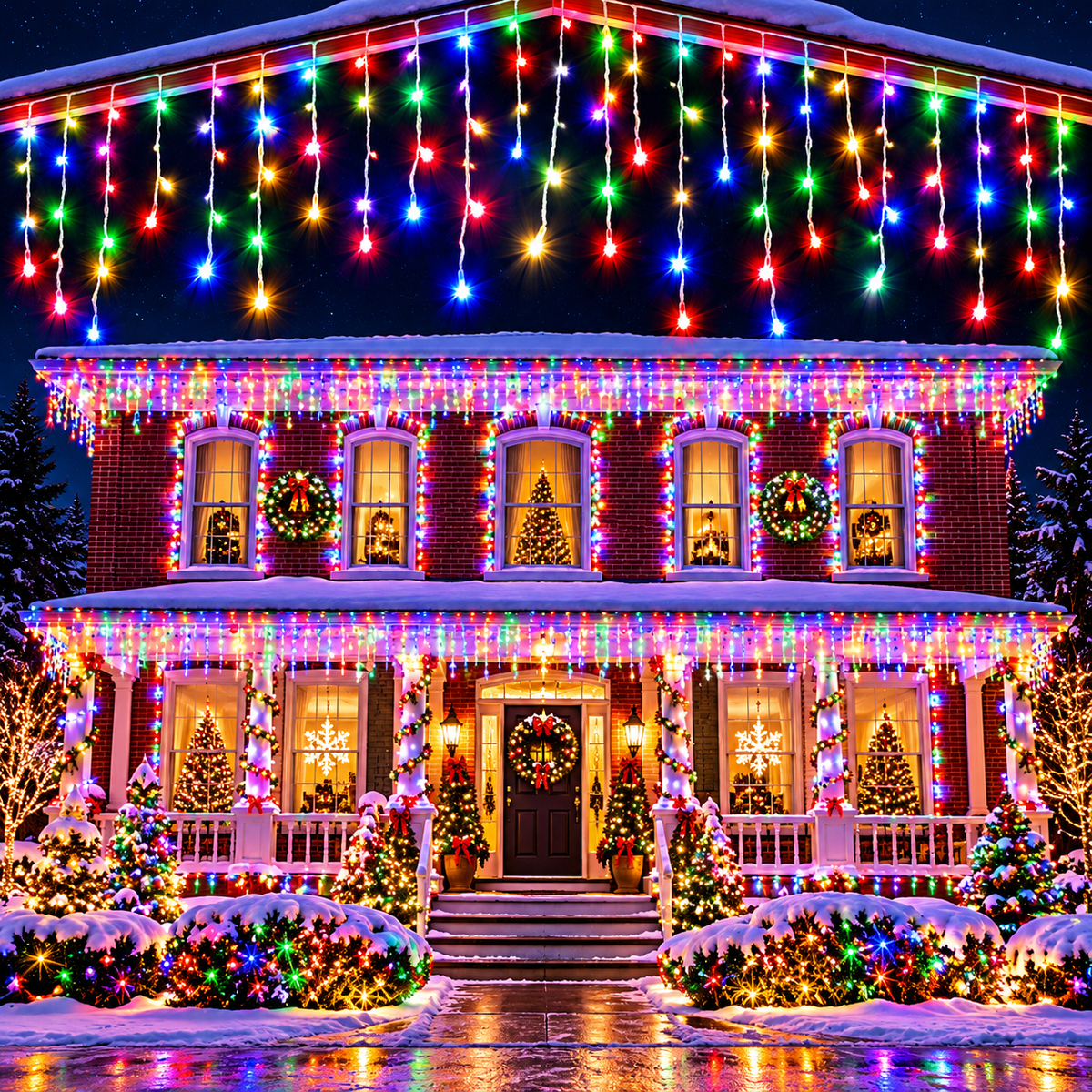 Instalatie Luminoasa de Craciun Tip Turturi, 20 m, 500 LED-uri Multicolore, Interconectabila, 8 Moduri de Iluminare, IP44, Alimentare 220V, pentru Casa, Balcon, Terasa si Exterior