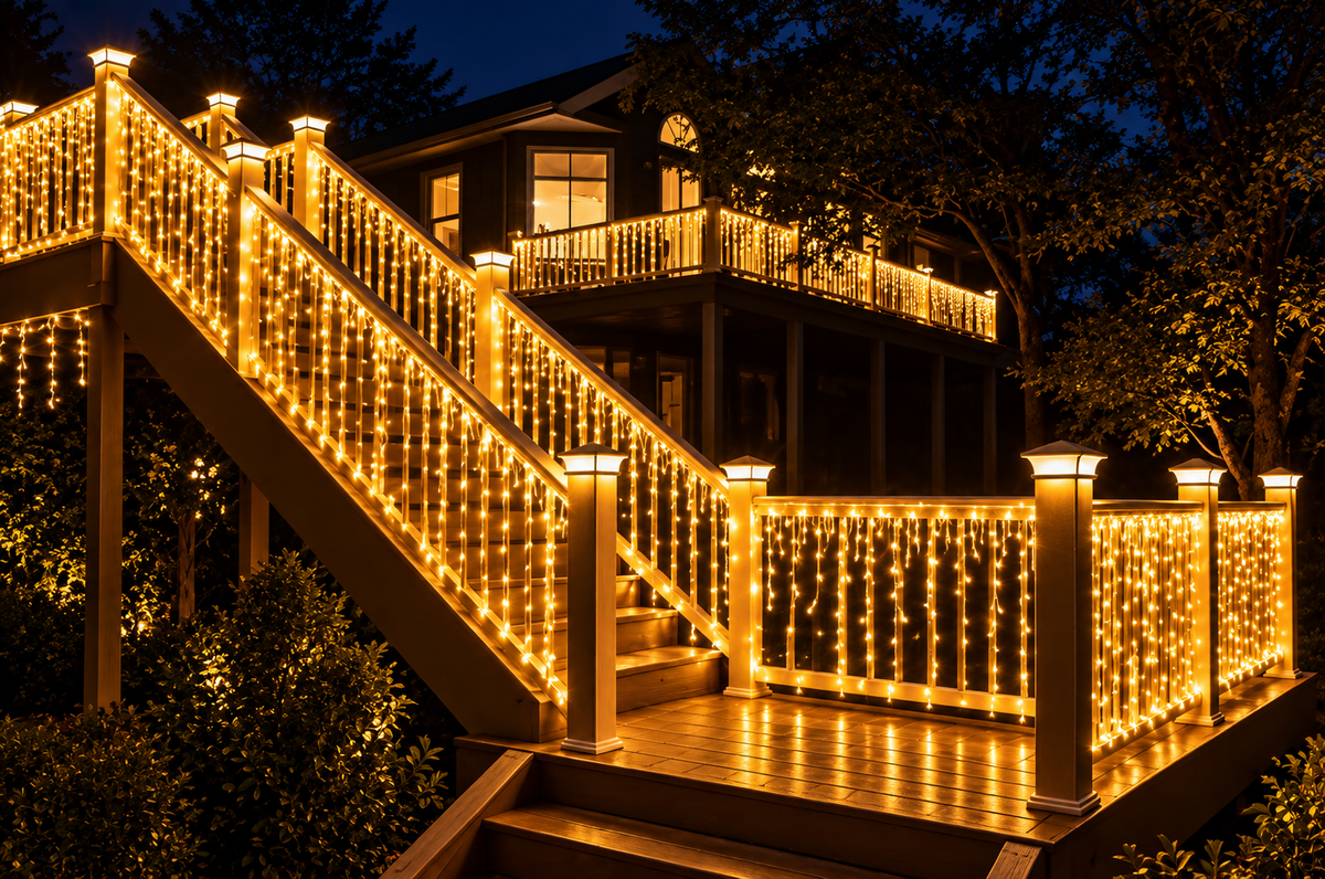 Instalatie Craciun tip turturi 12 metri, 300 LED-uri Alb Cald, interconectabila, 8 jocuri de lumini, pentru exterior si interior, decor luminos festiv fatada, balcon, terasa, gard, protectie IP44, alimentare 220V