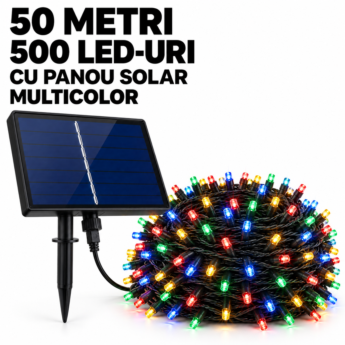 Instalatie solara de Craciun, 50 m, 500 LED-uri, multicolor, IP 66