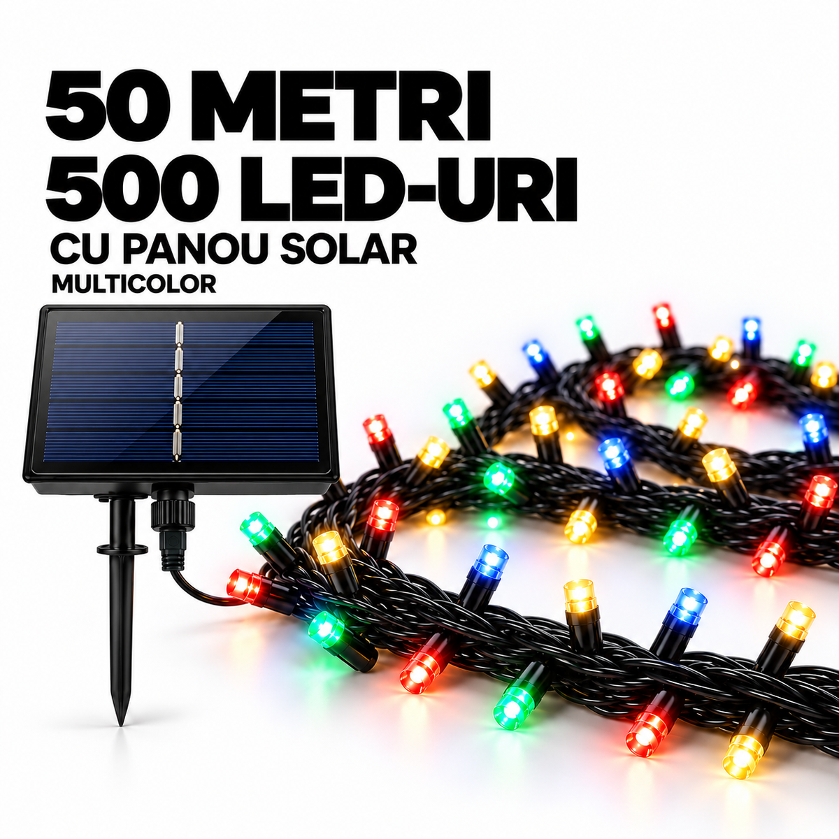 Instalatie solara de Craciun, 50 m, 500 LED-uri, multicolor, IP 66