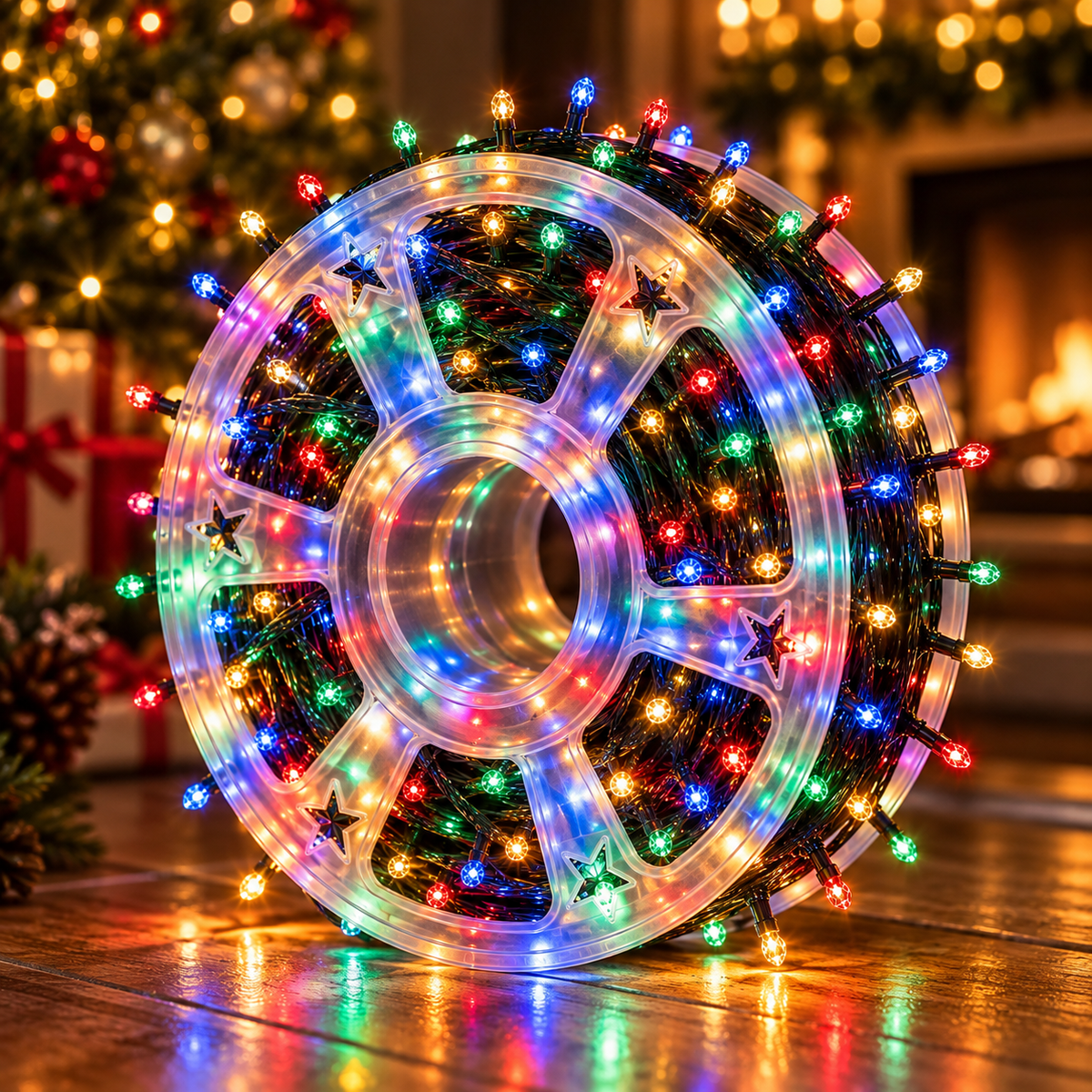 Instalatie Liniara de Craciun, 50 m, 250 LED-uri Multicolore Tip Diamant, 8 Jocuri de Lumini, Decoratiune pentru Brad, Casa, Balcon, Terasa si Gradina, Interior si Exterior, Iluminat Festiv pentru Sarbatorile de Iarna