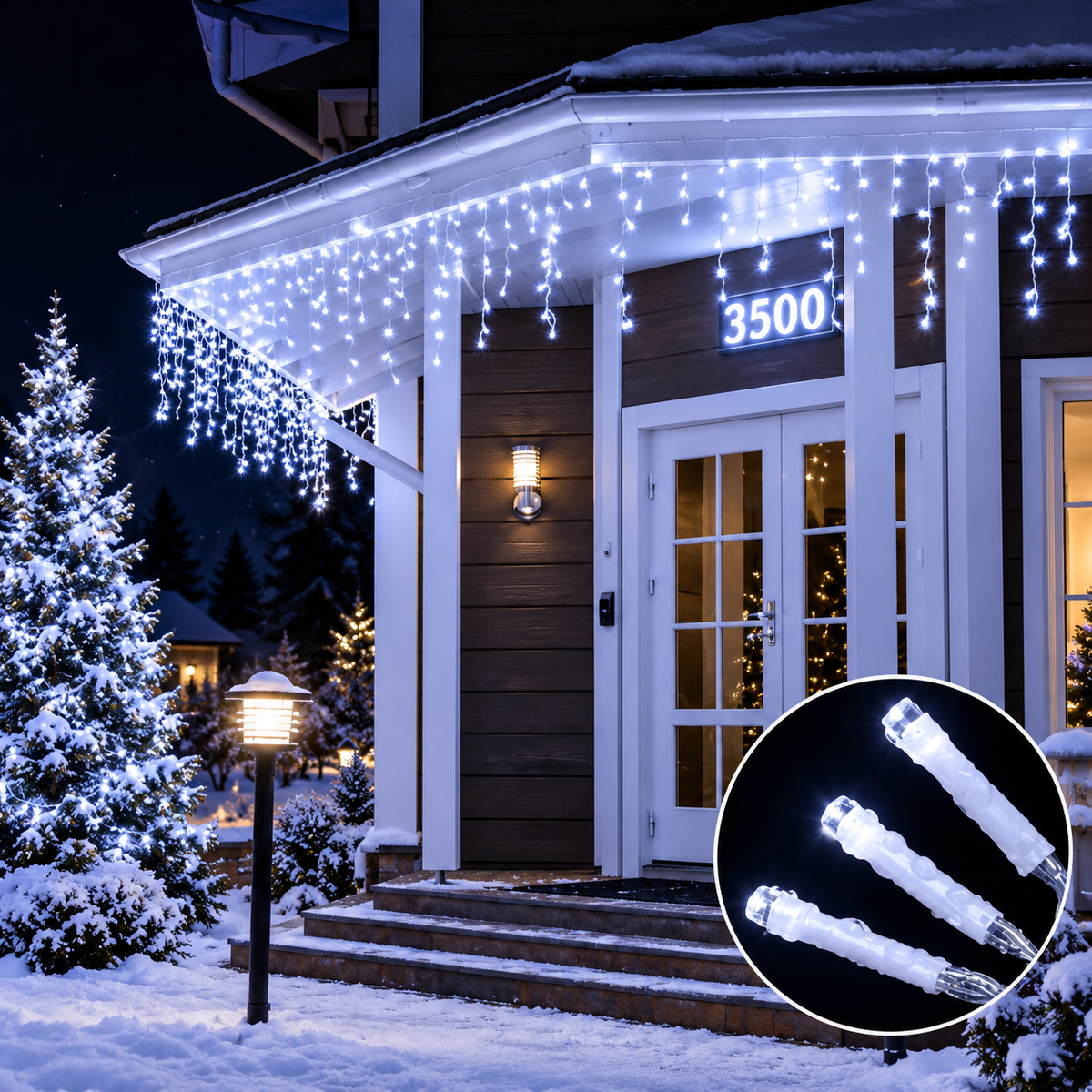 Instalatie Luminoasa de Craciun Tip Turturi, 20 m, 500 LED-uri Alb Rece, Interconectabila, 8 Moduri de Iluminare, IP44, Alimentare 220V, pentru Casa, Balcon, Terasa si Exterior