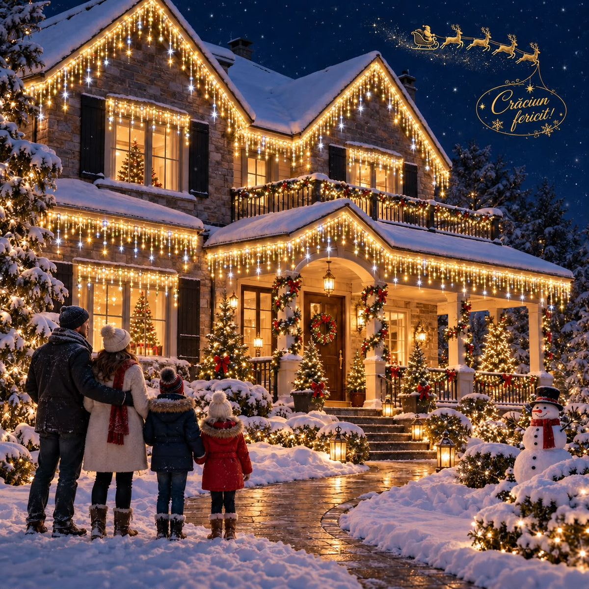 Instalatie de Craciun tip Turturi Flash, Alb Cald cu Flash Alb Rece, 12 m, 300 LED-uri, Franjuri 50/60/70 cm, Fir Alb Gros 2.0, Interconectabili, IP65, Interior/Exterior