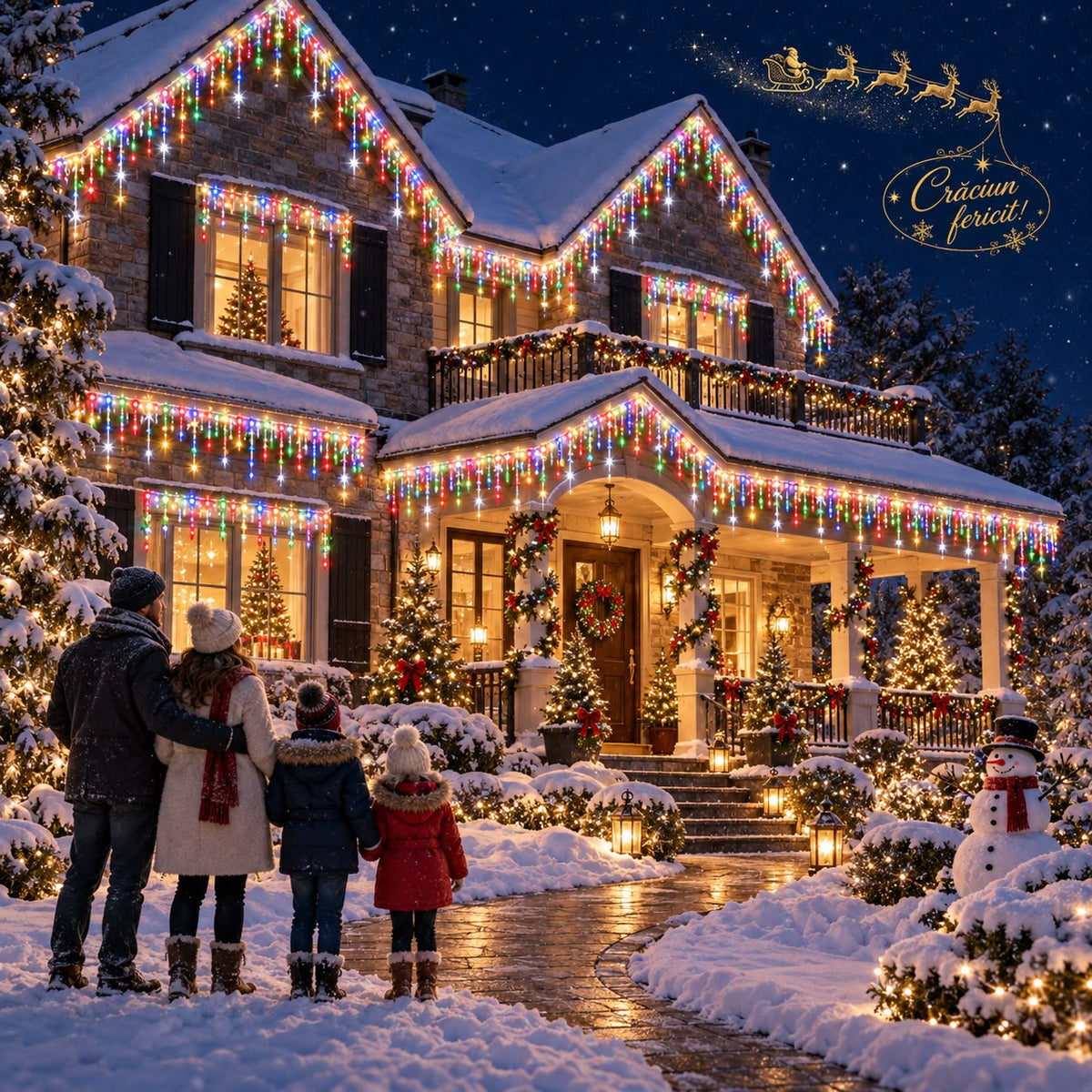 Instalatie de Craciun tip Turturi Flash, Multicolori cu Flash Alb rece , 25 m, 600 LED-uri, Franjuri 50/60/70 cm, Fir Alb Gros 2.0, Interconectabili, IP65, Interior/Exterior