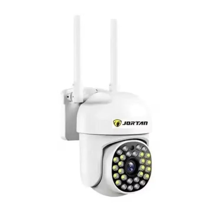 Cameră de Supraveghere WiFi Jortan 8161, 2MP Full HD 1080P, PTZ 355°, Exterior IP66, Vedere Nocturnă Color, Audio Bidirecțional, Aplicație Yoosee, Card MicroSD 32GB Inclus