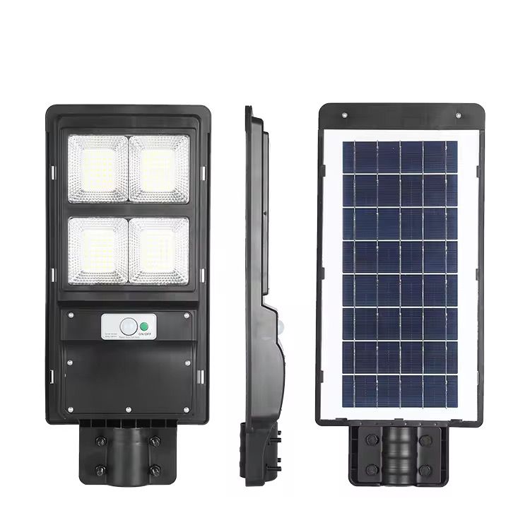 Lampa Solara Stradala 200W JORTAN cu 140 LED SMD, Panou Solar Integrat, Acumulator Intern Reincarcabil, Telecomanda pentru Controlul Lampii, Iluminare Alb Rece, Senzor de Miscare, Autonomie pana la 8h, Montaj pe Stalp sau Perete, Protectie IP65