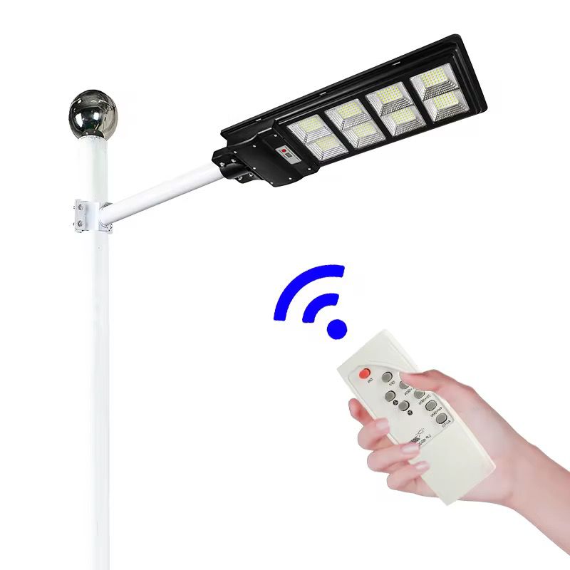 Lampa Solara Stradala 400W JORTAN cu 280 LED SMD, Panou Solar Integrat, Acumulator Intern Reincarcabil, Telecomanda pentru Controlul Lampii, Iluminare 6500K Alb Rece, Senzor de Miscare, Autonomie pana la 12h, Montaj pe Stalp sau Perete, Protectie IP65