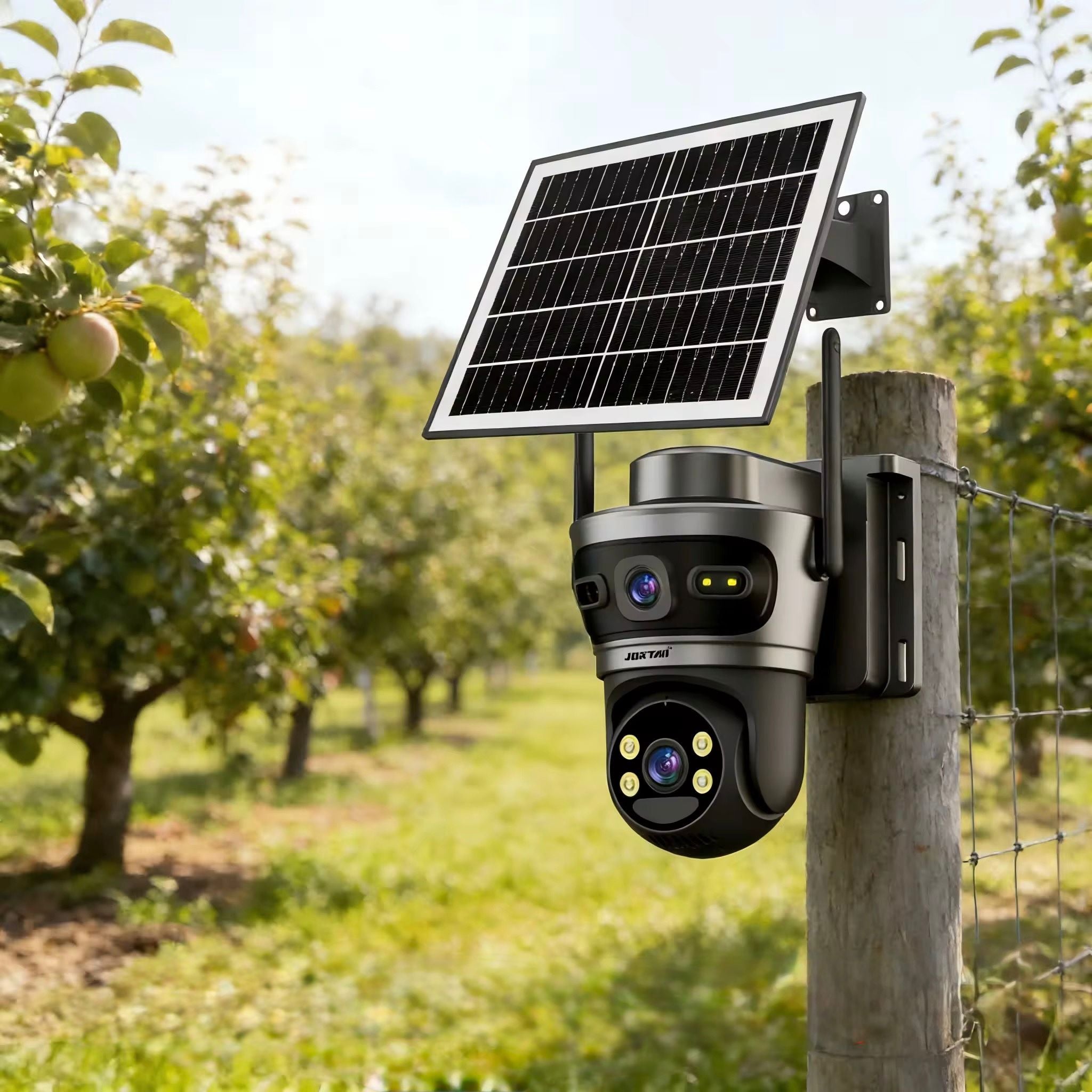 Pachet 2 Camere Solare 4G Jortan 9682, 6MP Dual Lens, PTZ 360°, Full Color Noapte, Panou Solar Mare, Exterior IP66, Audio Bidirectional, Slot SIM, 2 Carduri MicroSD 32GB Inclus