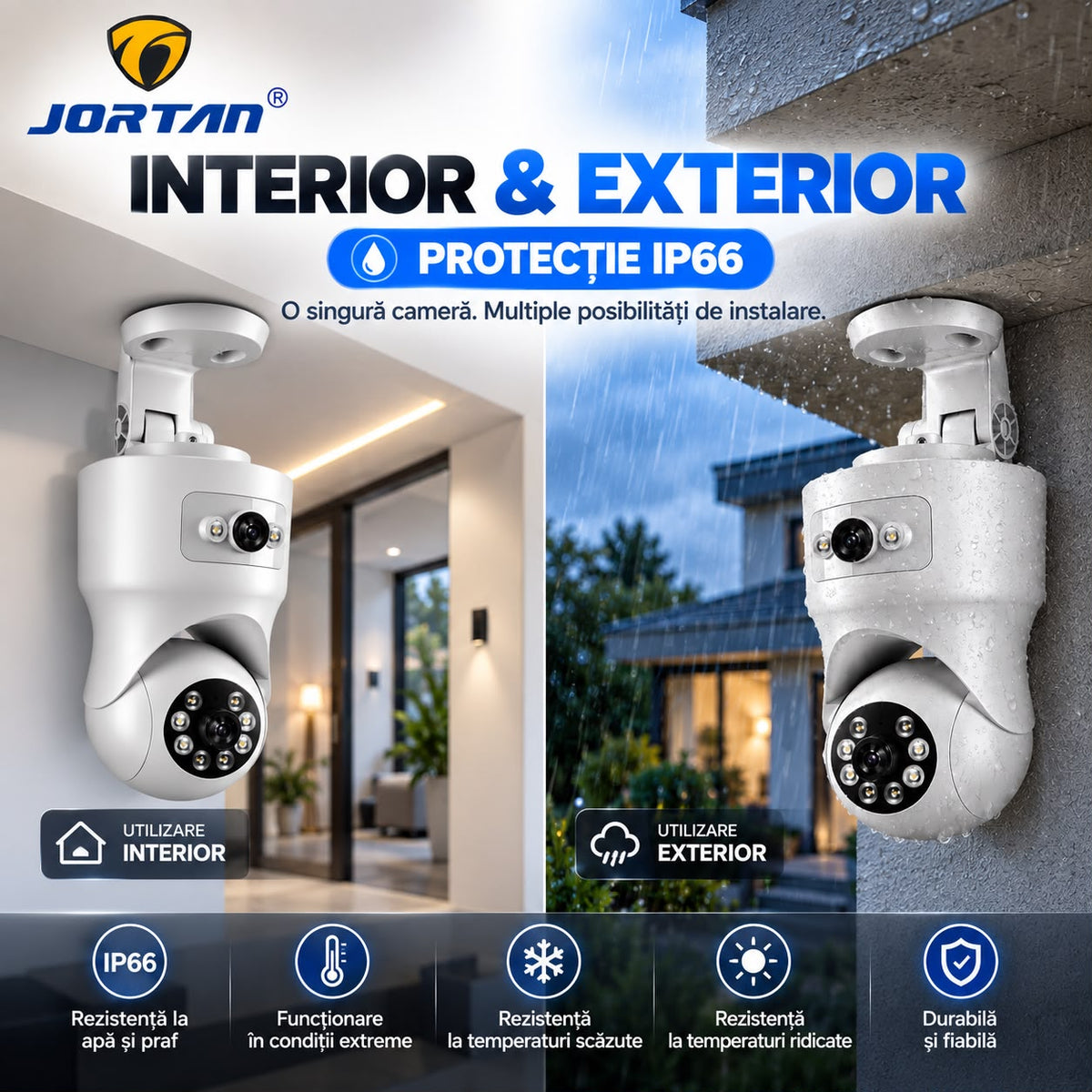 Camera de Supraveghere WiFi Jortan 9695, 8MP 4MP+4MP, PTZ, Zoom Digital 6X, Exterior IP66, Vedere Nocturna, Detectare Miscare, Audio Bidirectional