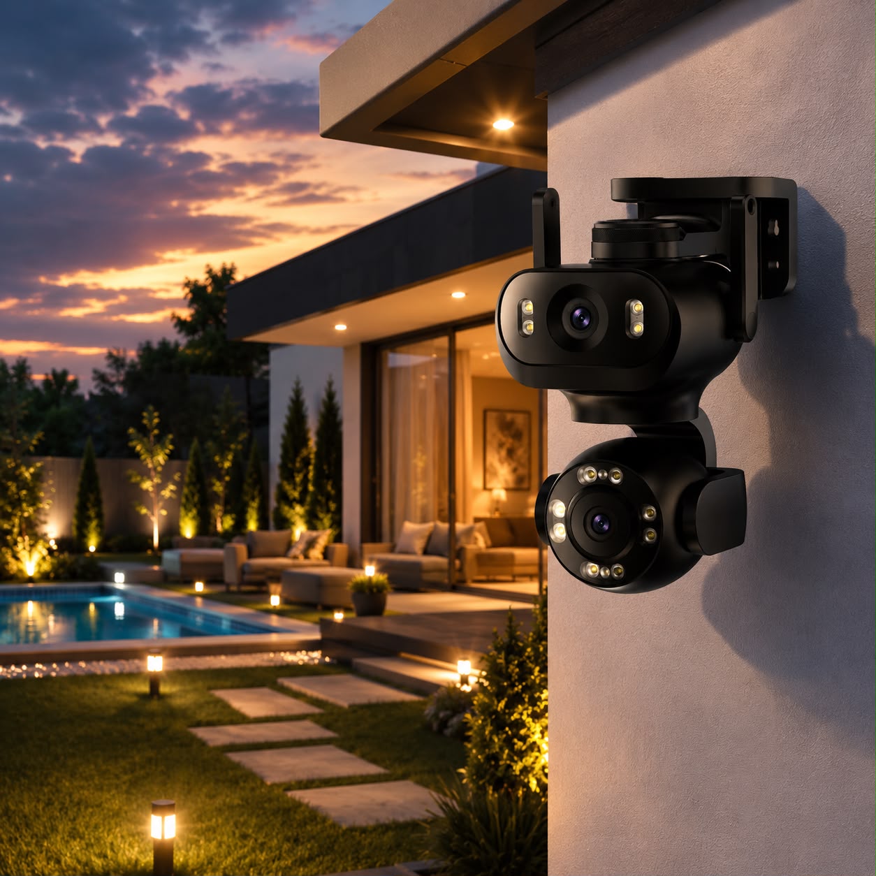 Camera de Supraveghere WiFi JORTAN JT-9680, 4MP, 2 Lentile, PTZ 360°, IP65, AI Detectare Persoane, Animale si Vehicule, Vedere Nocturna Color, Audio Bidirectional, Alarma Integrata, Aplicatie Yoosee, Card MicroSD 32GB Inclus