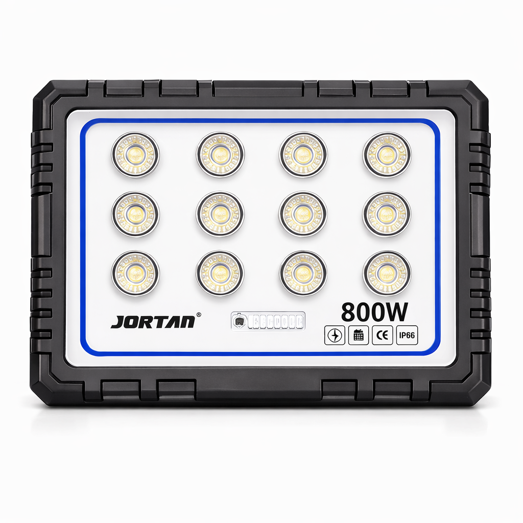 Proiector Solar LED 800W JORTAN, Rama aluminiu, Panou Solar 40W, 180 LED-uri Ultra Puternice, Senzor de Mișcare, Telecomandă, IP66 Impermeabil, Fără Consum Electric, pentru Curte, Parcare, Alee