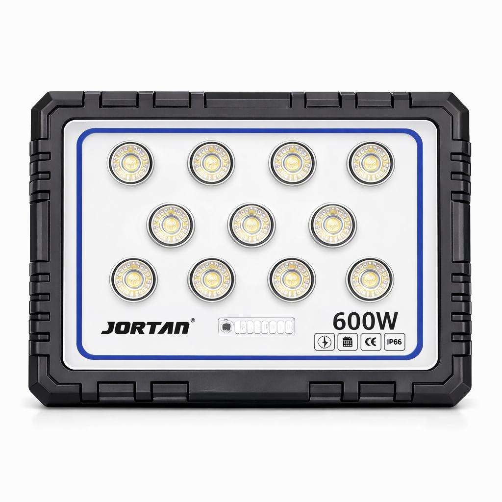 Proiector Solar LED 600W JORTAN, Rama aluminiu, Panou Solar 40W, 165 LED-uri Ultra Puternice, Senzor de Mișcare, Telecomandă, IP66 Impermeabil, Fără Consum Electric, pentru Curte, Parcare, Alee