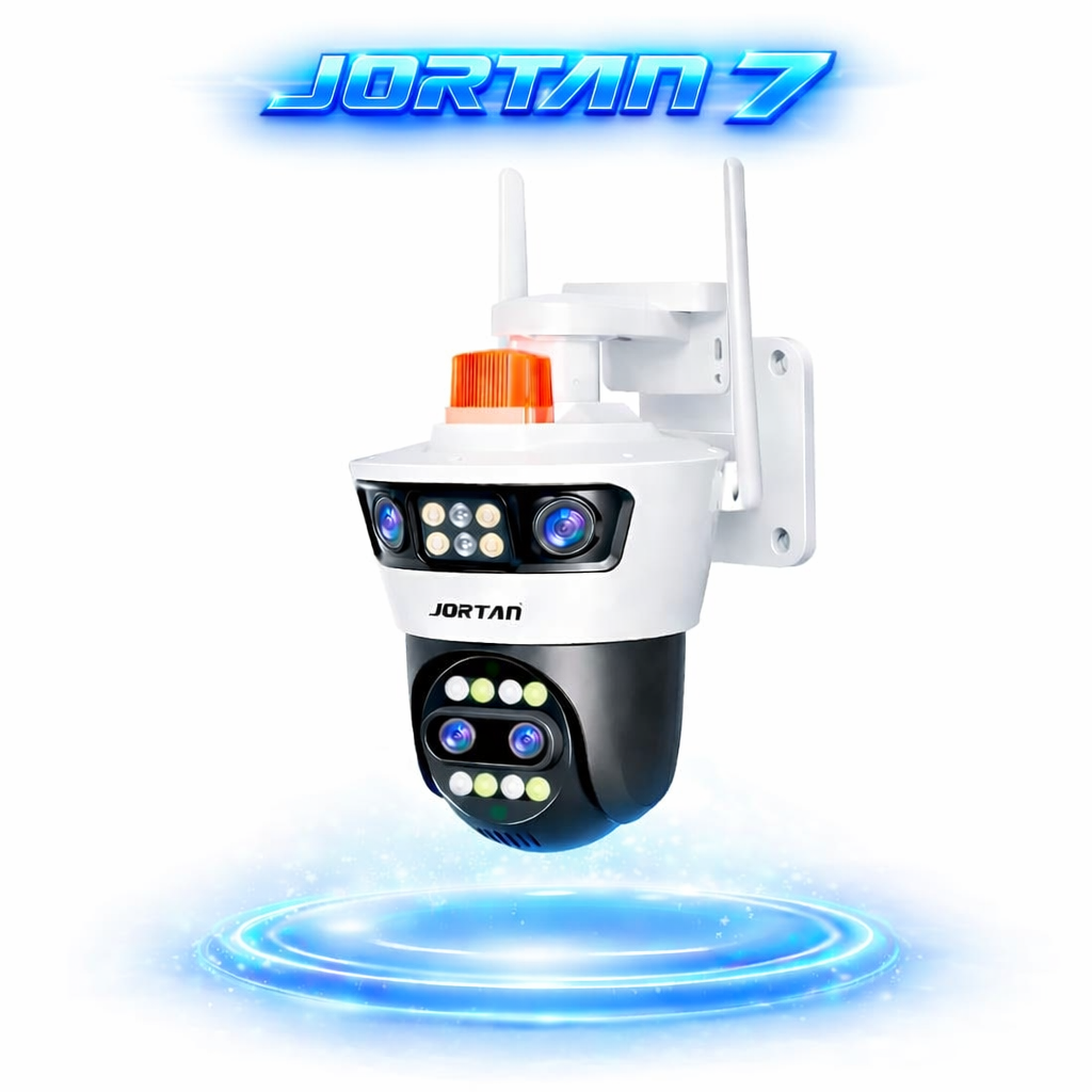 Camera de Supraveghere WiFi Jortan 7, 12MP, Quad Lens, PTZ 360°, IP66, Vedere Nocturna Color, Audio Bidirectional, Alarma Integrata, Aplicatie Yoosee, Card MicroSD 32GB Inclus