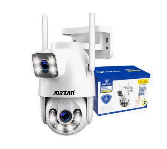 Camera de Supraveghere WiFi Jortan 9697QJ, 6MP, Dual Lens, PTZ 360°, Exterior IP66, Vedere Nocturna Color, Audio Bidirectional, Aplicatie Yoosee, Card MicroSD 32GB Inclus