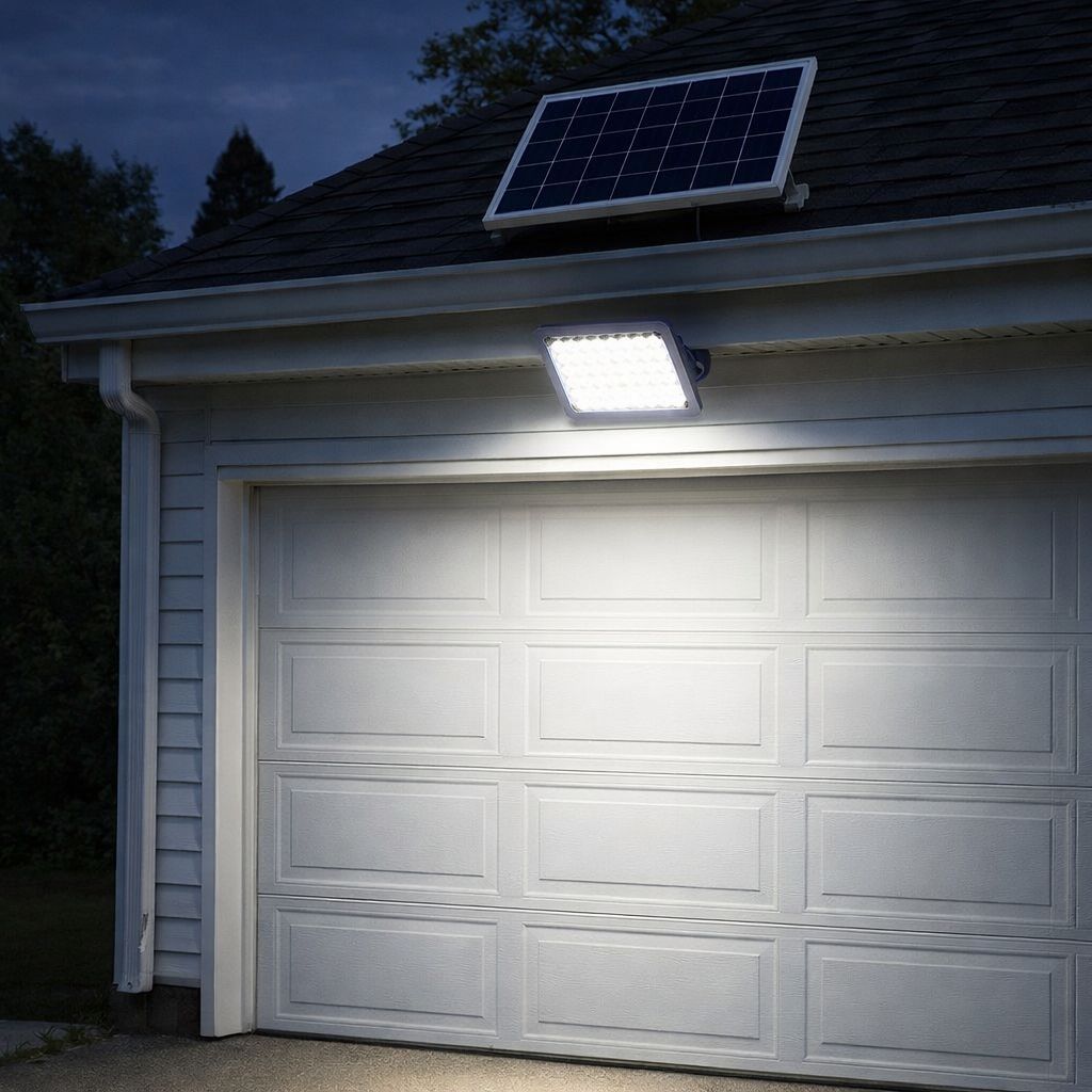 Proiector Solar LED JORTAN Exterior 800W, 360 LED SMD, cu Panou Solar 40W Extern, Telecomanda, Lumina Alb Rece, Senzor Lumina, IP66 Rezistent la Apa si Praf, pentru Curte, Gradina, Alee, Garaj si Parcare