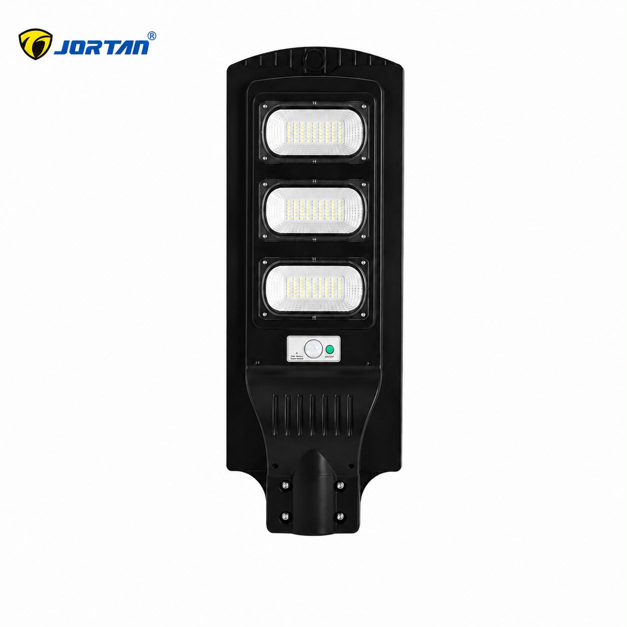 Lampa Solara Stradala 180W JORTAN cu 3 cadrane LED, Panou Solar 3.2V, Baterie 24.000 mAh, Telecomanda Wireless, Senzor Lumina, Autonomie pana la 24h, Protectie IP65