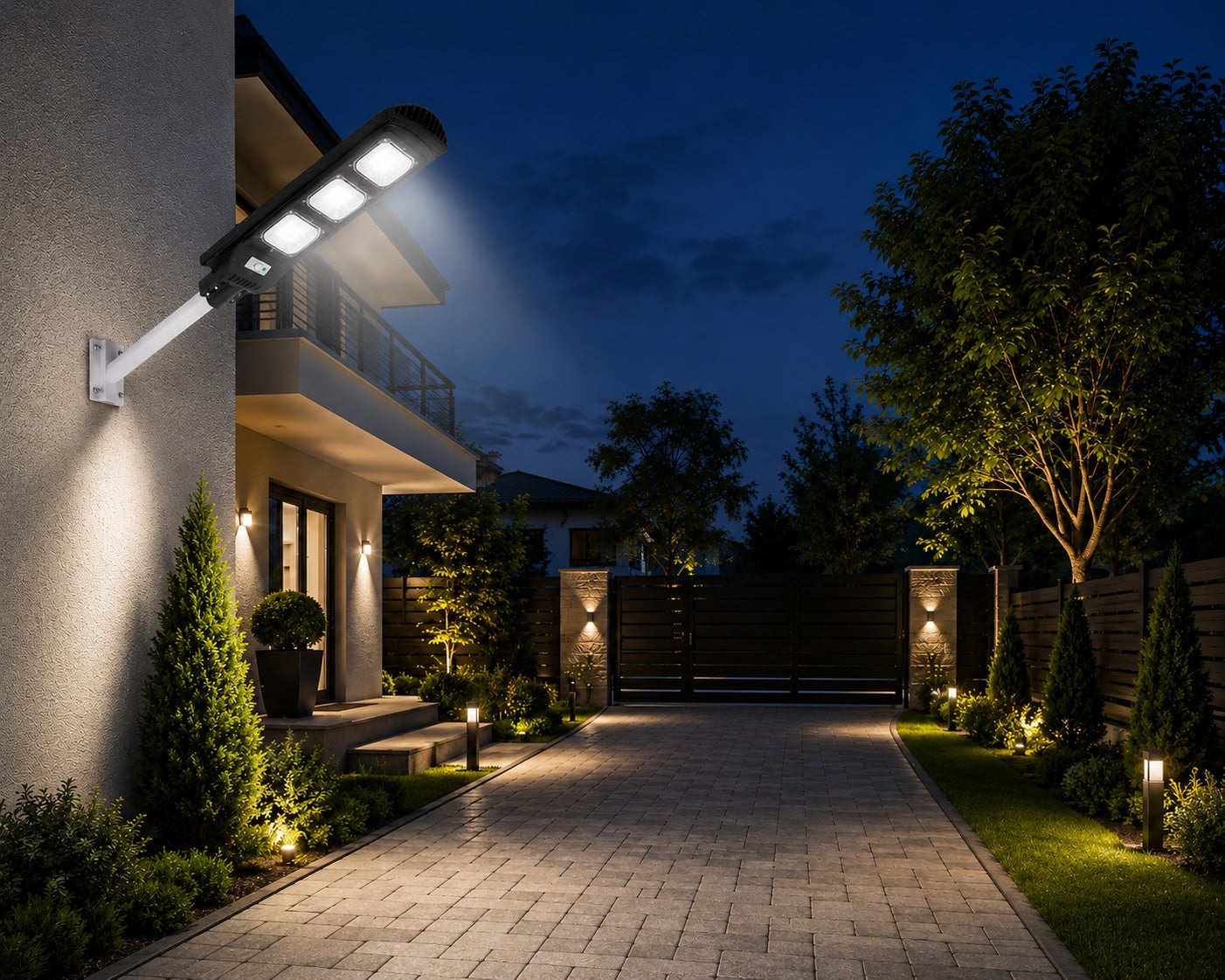Lampa Solara Stradala 180W JORTAN cu 3 cadrane LED, Panou Solar 3.2V, Baterie 24.000 mAh, Telecomanda Wireless, Senzor Lumina, Autonomie pana la 24h, Protectie IP65