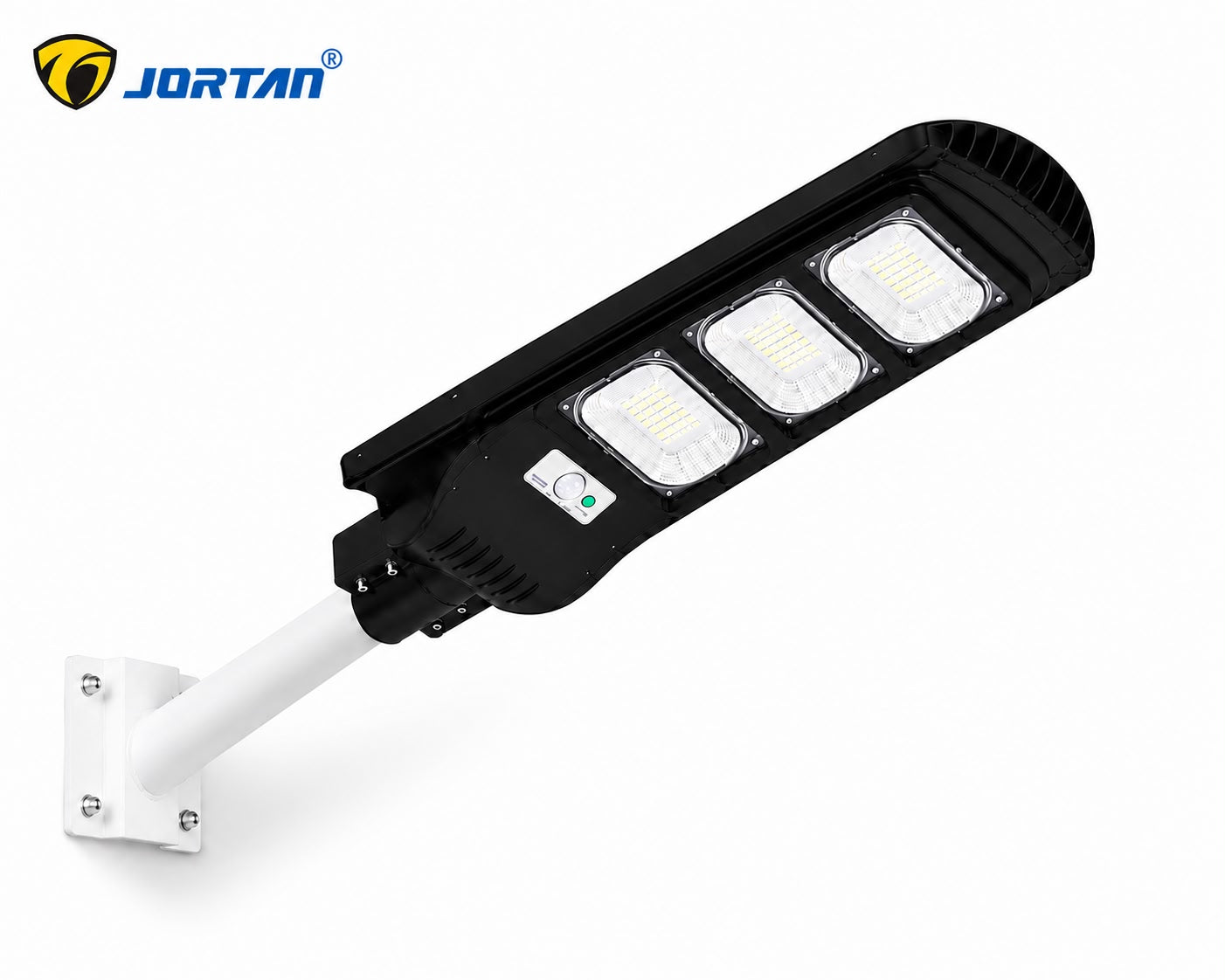 Lampa Solara Stradala 180W JORTAN cu 3 cadrane LED, Panou Solar 3.2V, Baterie 24.000 mAh, Telecomanda Wireless, Senzor Lumina, Autonomie pana la 24h, Protectie IP65