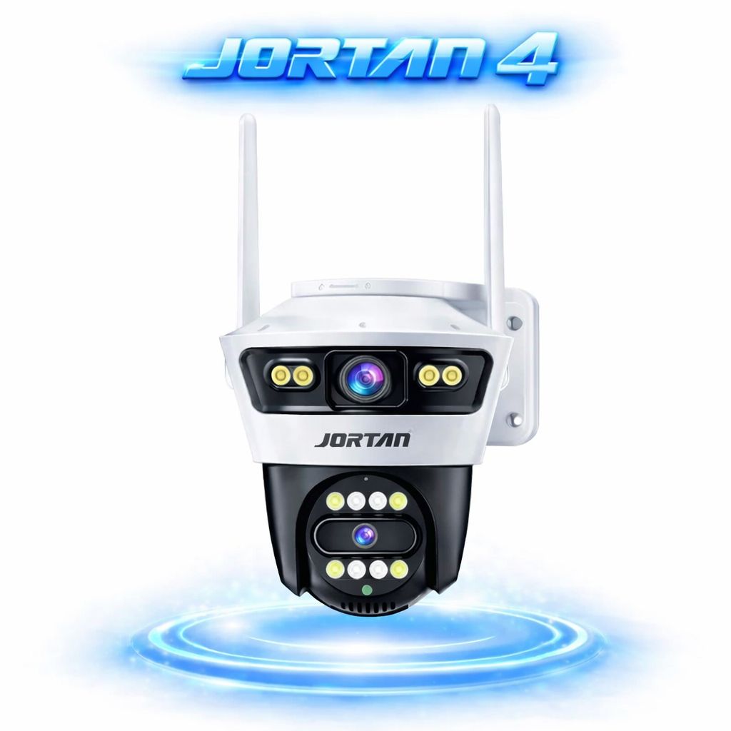 Cameră de Supraveghere WiFi Jortan 4, 6MP, Dual Lens, PTZ 360°, IP66, Vedere Nocturnă Color, Audio Bidirecțional, Aplicație Yoosee, Card MicroSD 32GB Inclus