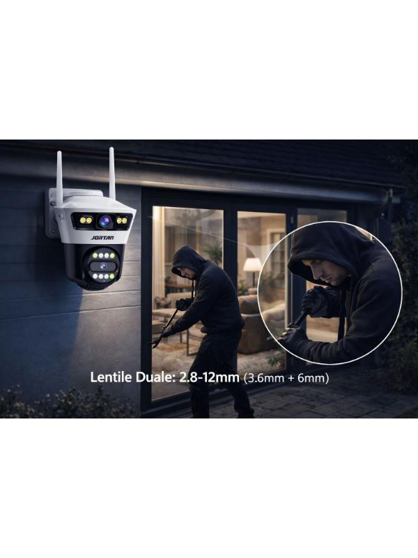 Pachet 2 Camere de Supraveghere WiFi Jortan 4, 6MP, Dual Lens, PTZ 360°, IP66, Vedere Nocturnă Color, Audio Bidirecțional, Aplicație Yoosee, 2 Carduri MicroSD 32GB Incluse