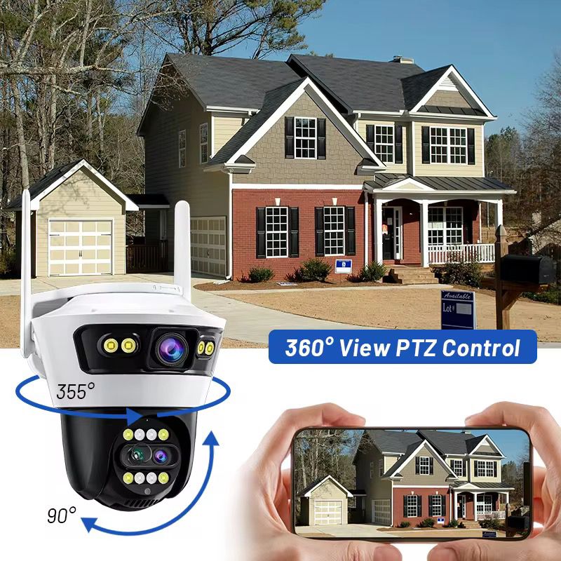 Cameră de Supraveghere WiFi Jortan 5, 9MP, Sistem de Lentile Triple, PTZ 360°, IP66, Vedere Nocturnă Color, Audio Bidirecțional, Aplicație Yoosee, Card MicroSD 64GB Inclus