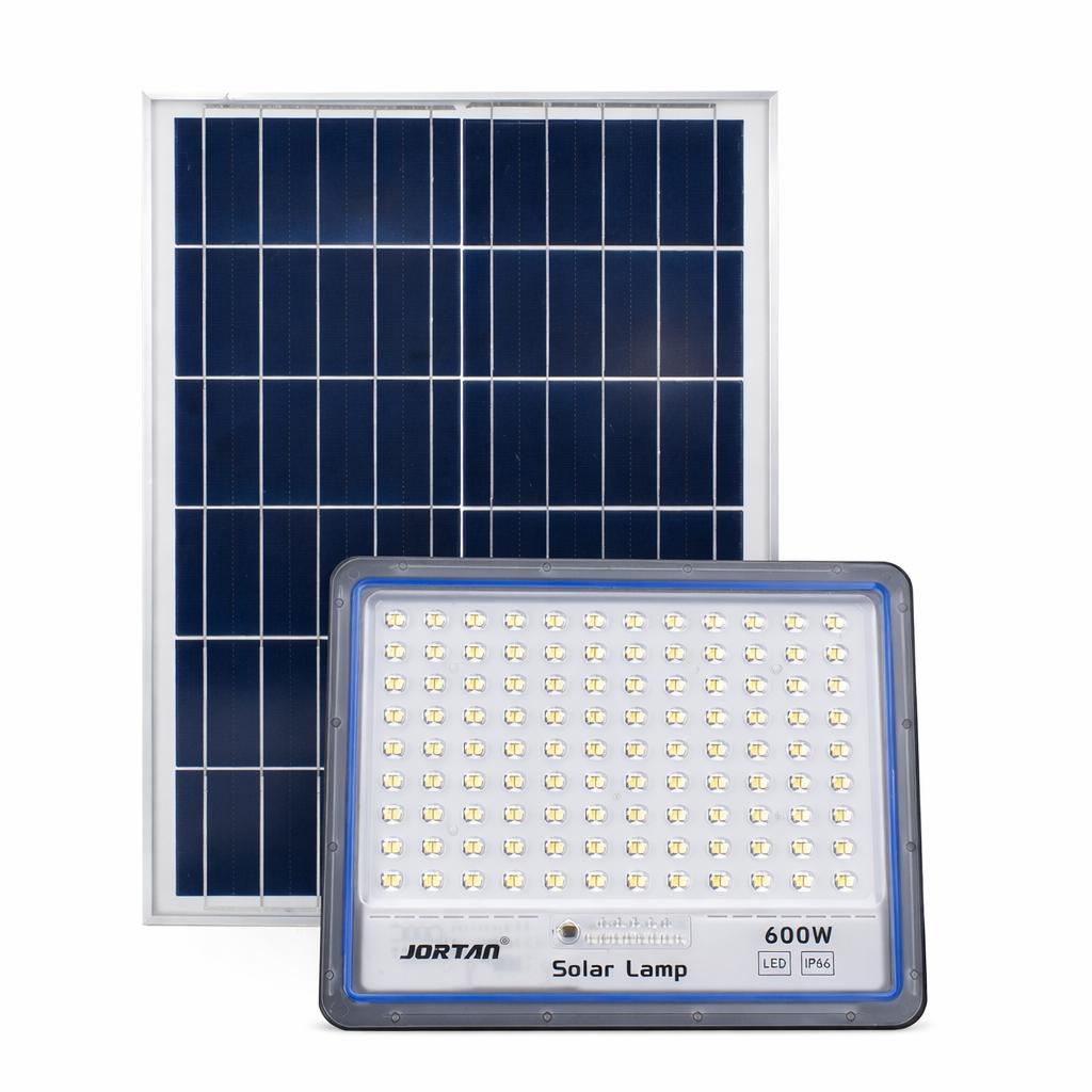 Proiector Solar LED JORTAN Exterior 600W, 216 LED SMD, cu Panou Solar 30W Extern, Telecomanda, Lumina Alb Rece, Senzor Lumina, IP66 Rezistent la Apa si Praf, pentru Curte, Gradina, Alee, Garaj si Parcare