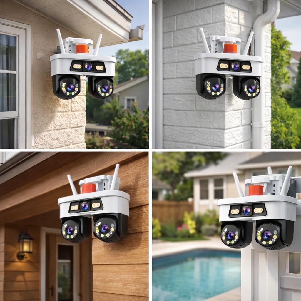 Pachet 2 Camere de Supraveghere WiFi Jortan8, 9MP, Triple Lens, PTZ 360°, IP67, Vedere Nocturnă Color, Audio Bidirecțional, Aplicație Yoosee, 2 Carduri MicroSD 64GB Inclus