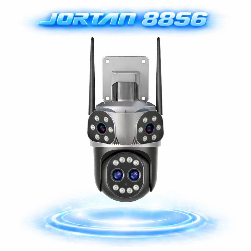 Camera de Supraveghere WiFi Jortan 8856, 12MP, 4 lentile, PTZ 360°, IP66, Vedere Nocturna Color, Audio Bidirectional, Alarma Integrata, Aplicatie Yoosee, Card MicroSD 32GB Inclus