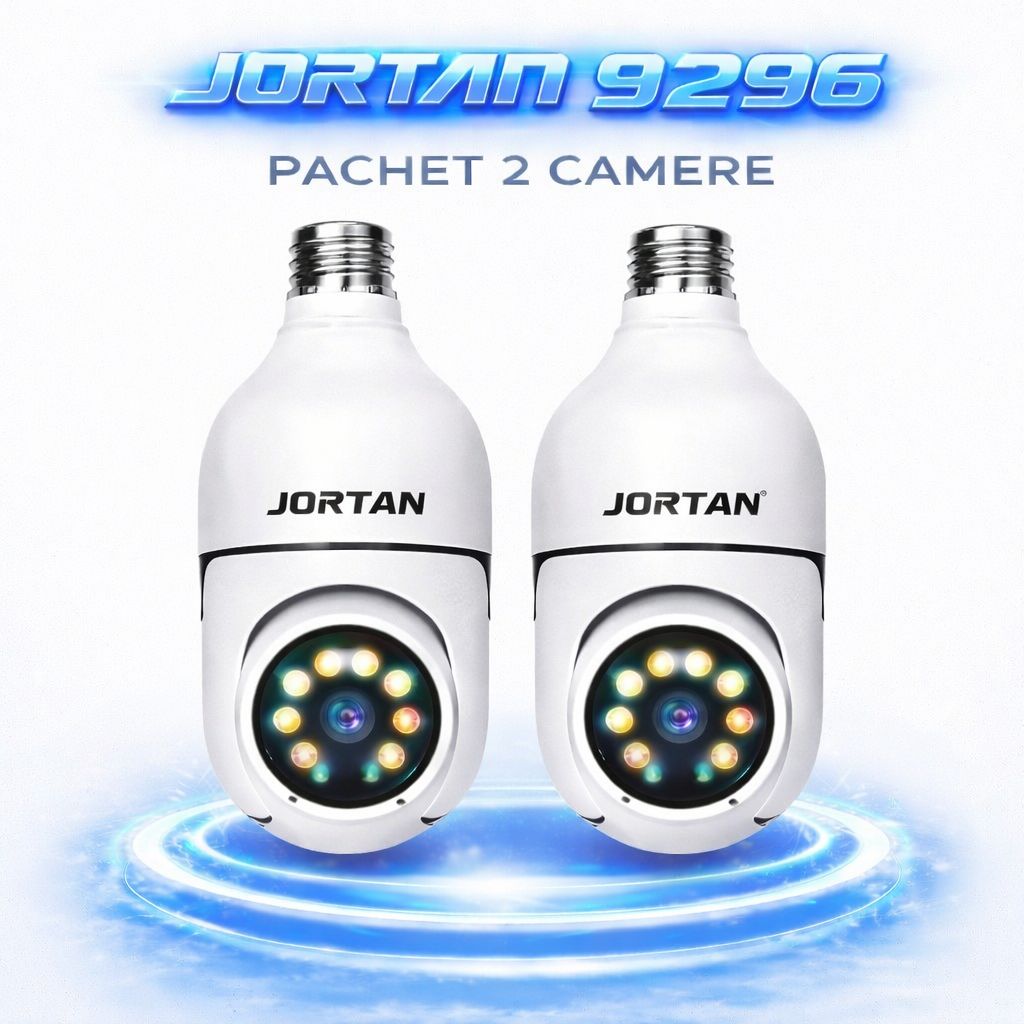 Pachet 2 Cameră de Supraveghere WiFi Jortan 9296HJW, 2MP Full HD 1080P, PTZ 355°, Interior, Vedere Nocturnă Color, Audio Bidirecțional, Aplicație Yoosee, 2 Carduri MicroSD 32GB Inclus