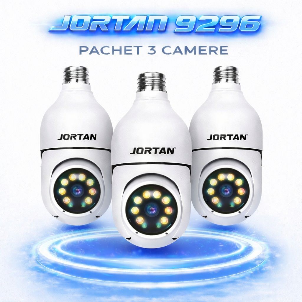 Pachet 3 Cameră de Supraveghere WiFi Jortan 9296HJW, 2MP Full HD 1080P, PTZ 355°, Interior, Vedere Nocturnă Color, Audio Bidirecțional, Aplicație Yoosee, 2 Carduri MicroSD 32GB Incluse