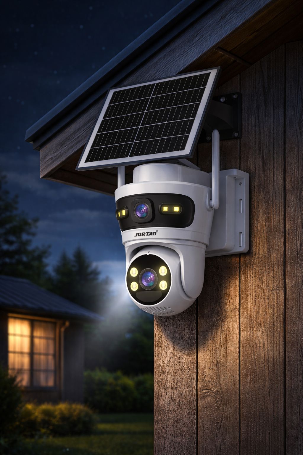 Camera Solara 4G Jortan 9682, 6MP Dual Lens, PTZ 360°, Full Color Noapte, Panou Solar Mare, Exterior IP66, Audio Bidirectional, Slot SIM, Card MicroSD 32GB Inclus