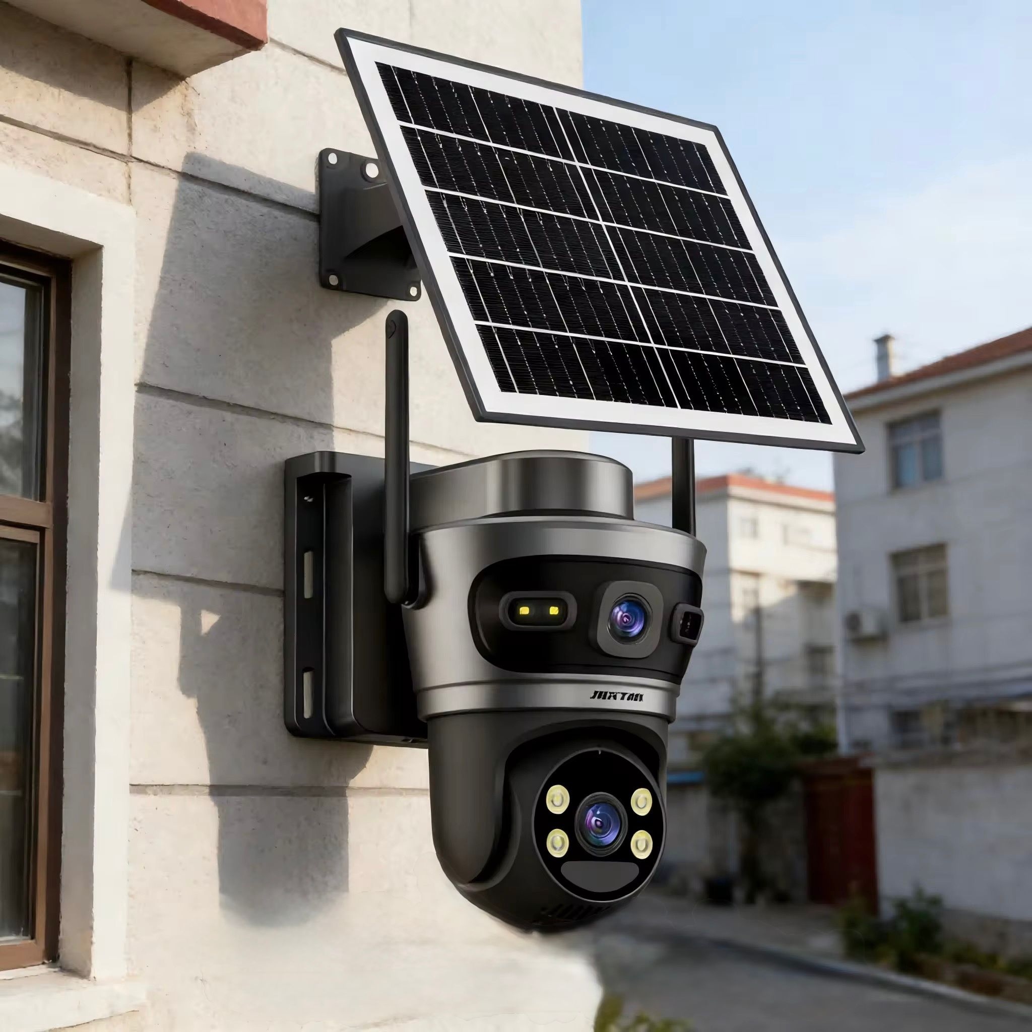 Camera Solara 4G Jortan 9682, 6MP Dual Lens, PTZ 360°, Full Color Noapte, Panou Solar Mare, Exterior IP66, Audio Bidirectional, Slot SIM, Card MicroSD 32GB Inclus