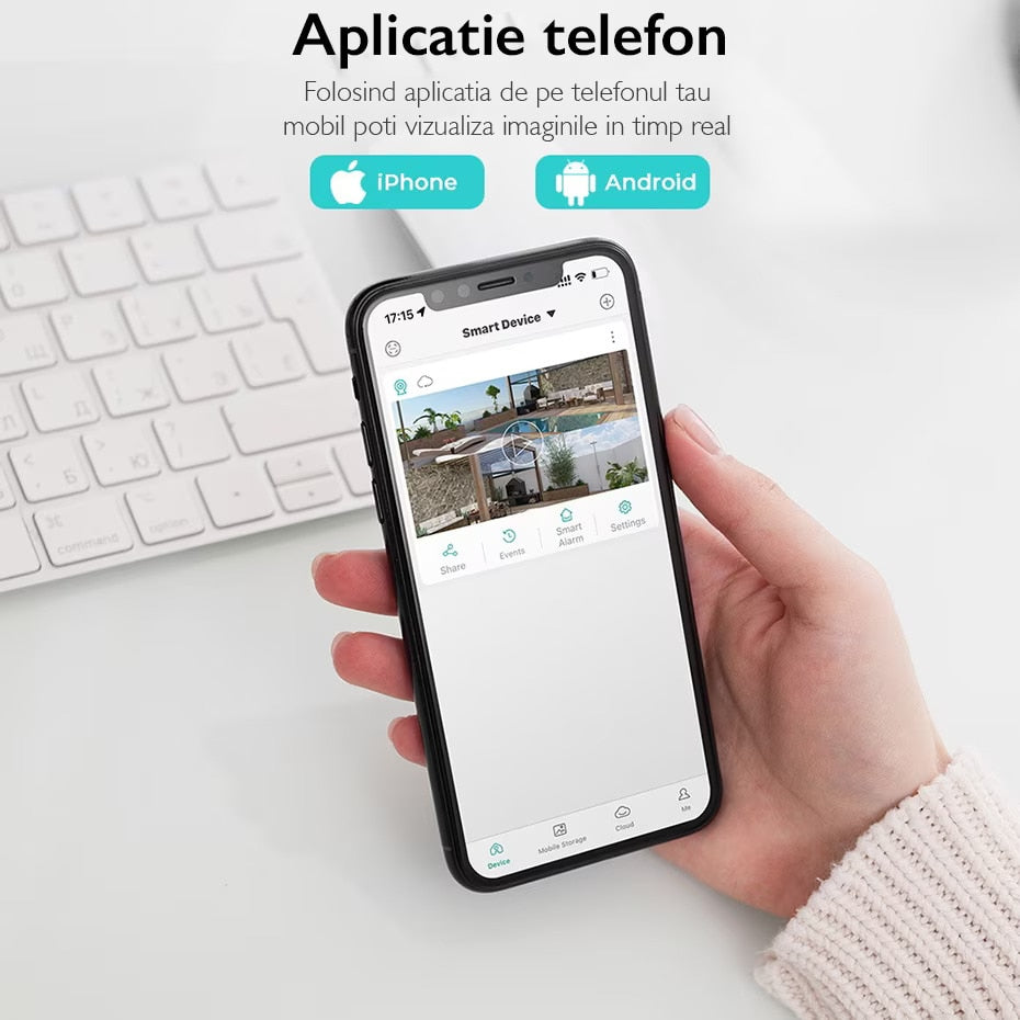 Pachet 2 Camere de Supraveghere WiFi Jortan 9687PRO, 6MP, Dual Lens, PTZ 360°, Exterior IP66, Vedere Nocturnă Color, Audio Bidirecțional, Alarmă Integrată, Aplicație ICSee, 2 Carduri MicroSD 32GB Incluse