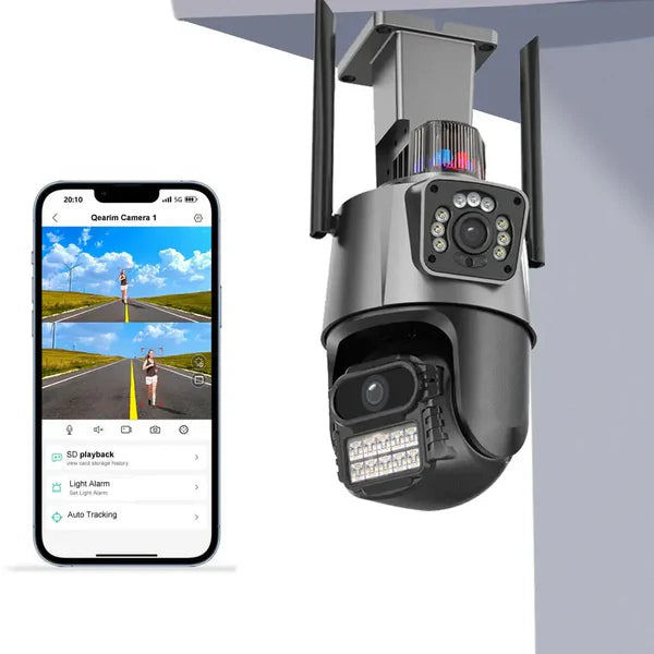 Cameră de Supraveghere WiFi Jortan 9687PRO, 6MP, Dual Lens, PTZ 360°, Exterior IP66, Vedere Nocturnă Color, Audio Bidirecțional, Alarmă Integrată, Aplicație ICSee, Card MicroSD 32GB Inclus