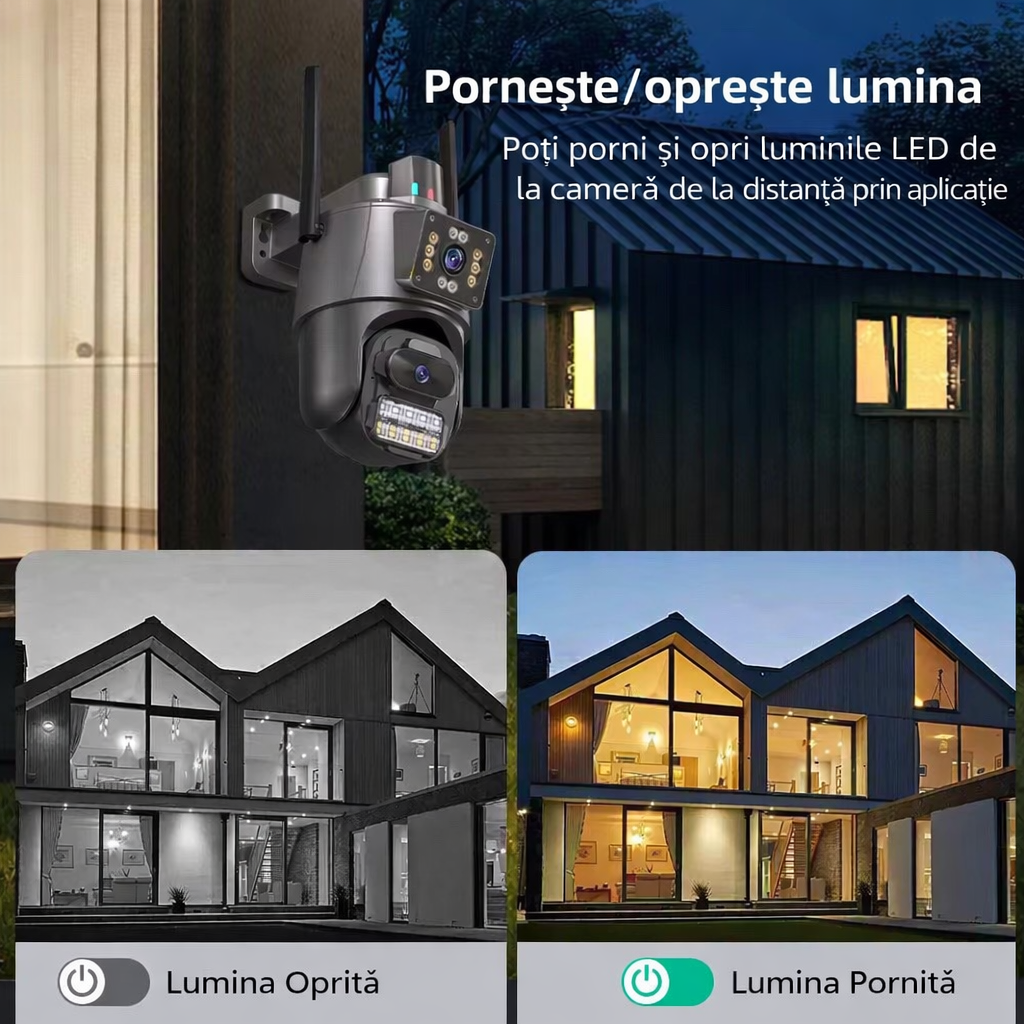 Pachet 2 Camere de Supraveghere WiFi Jortan 9687PRO, 6MP, Dual Lens, PTZ 360°, Exterior IP66, Vedere Nocturnă Color, Audio Bidirecțional, Alarmă Integrată, Aplicație ICSee, 2 Carduri MicroSD 32GB Incluse