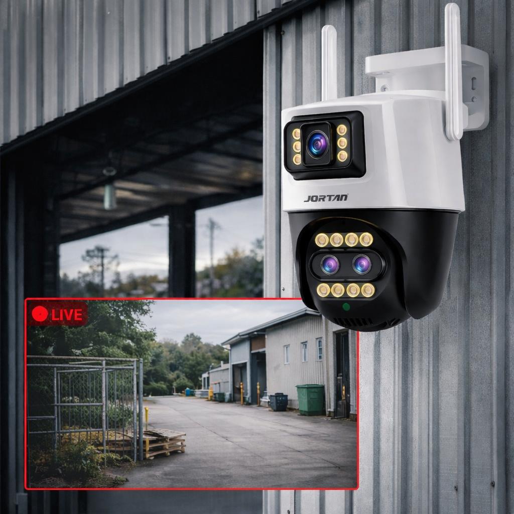 Pachet 2 Cameră de Supraveghere WiFi Jortan 9999Pro, 9MP, Dual Lens, PTZ 360°, IP66, Vedere Nocturnă Color, Audio Bidirecțional, Aplicație ICSee, 2 Carduri MicroSD 64GB Incluse