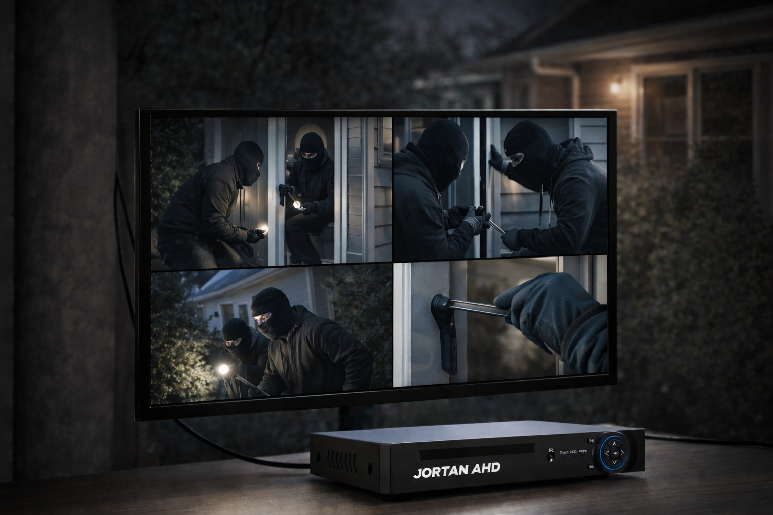 Sistem de Supraveghere CCTV Jortan, 4 Camere, DVR Inclus, PTZ 360°, Vedere Nocturna IR, Detectie Miscare, Monitorizare 24/7, Acces Mobil