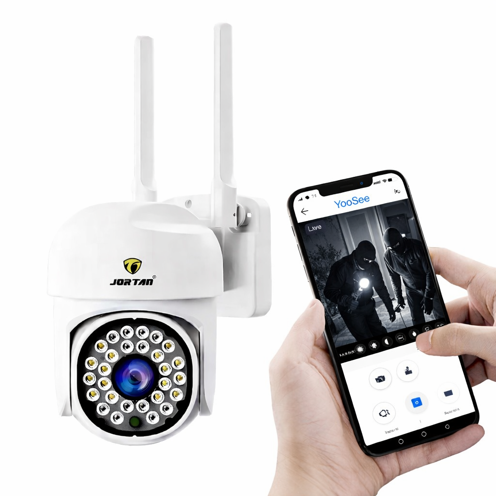 Pachet 2 Camere de Supraveghere WiFi Jortan 8161, 2MP Full HD 1080P, PTZ 355°, Exterior IP66, Vedere Nocturna Color, Audio Bidirectional, Aplicatie Yoosee, 2 Carduri MicroSD 32GB Incluse