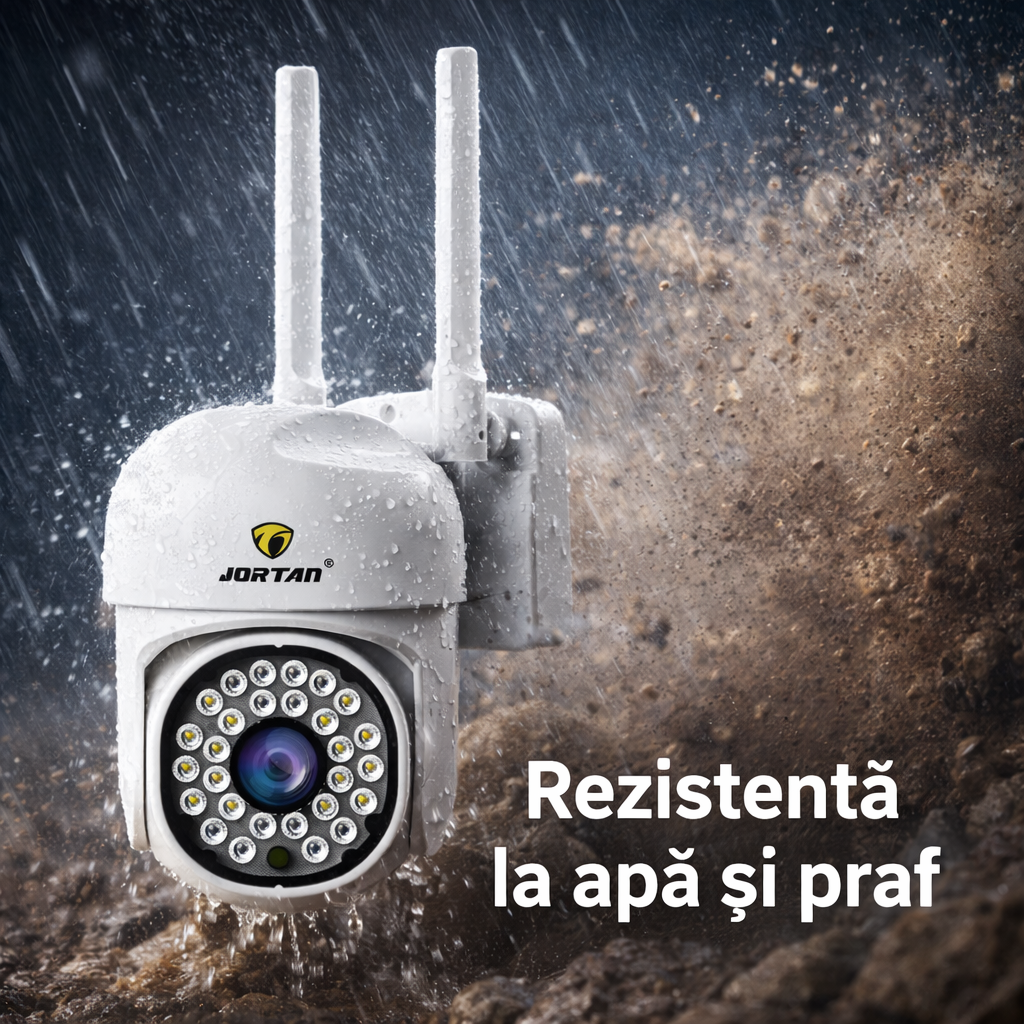 Pachet 2 Camere de Supraveghere WiFi Jortan 8161, 2MP Full HD 1080P, PTZ 355°, Exterior IP66, Vedere Nocturna Color, Audio Bidirectional, Aplicatie Yoosee, 2 Carduri MicroSD 32GB Incluse