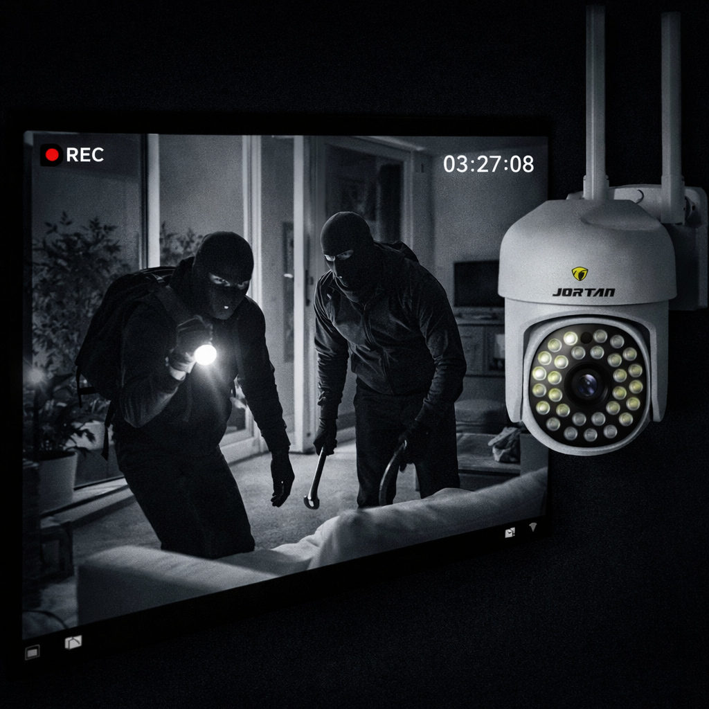 Pachet 2 Camere de Supraveghere WiFi Jortan 8161, 2MP Full HD 1080P, PTZ 355°, Exterior IP66, Vedere Nocturna Color, Audio Bidirectional, Aplicatie Yoosee, 2 Carduri MicroSD 32GB Incluse